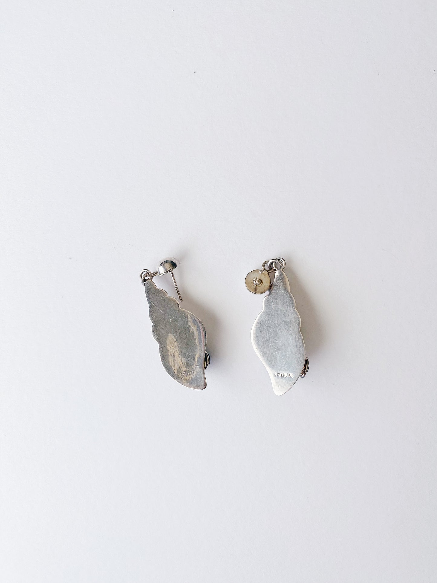 Sterling Silver Sculptural Seashell Earrings with Lucite Gems