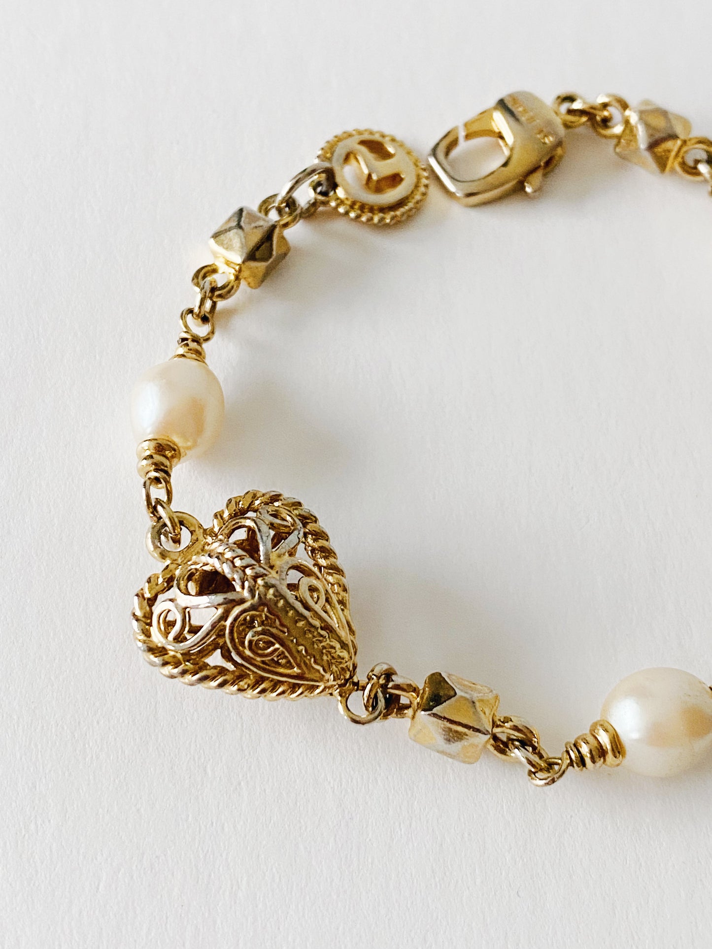 Vintage St. John Heart and Baroque Pearl Bracelet