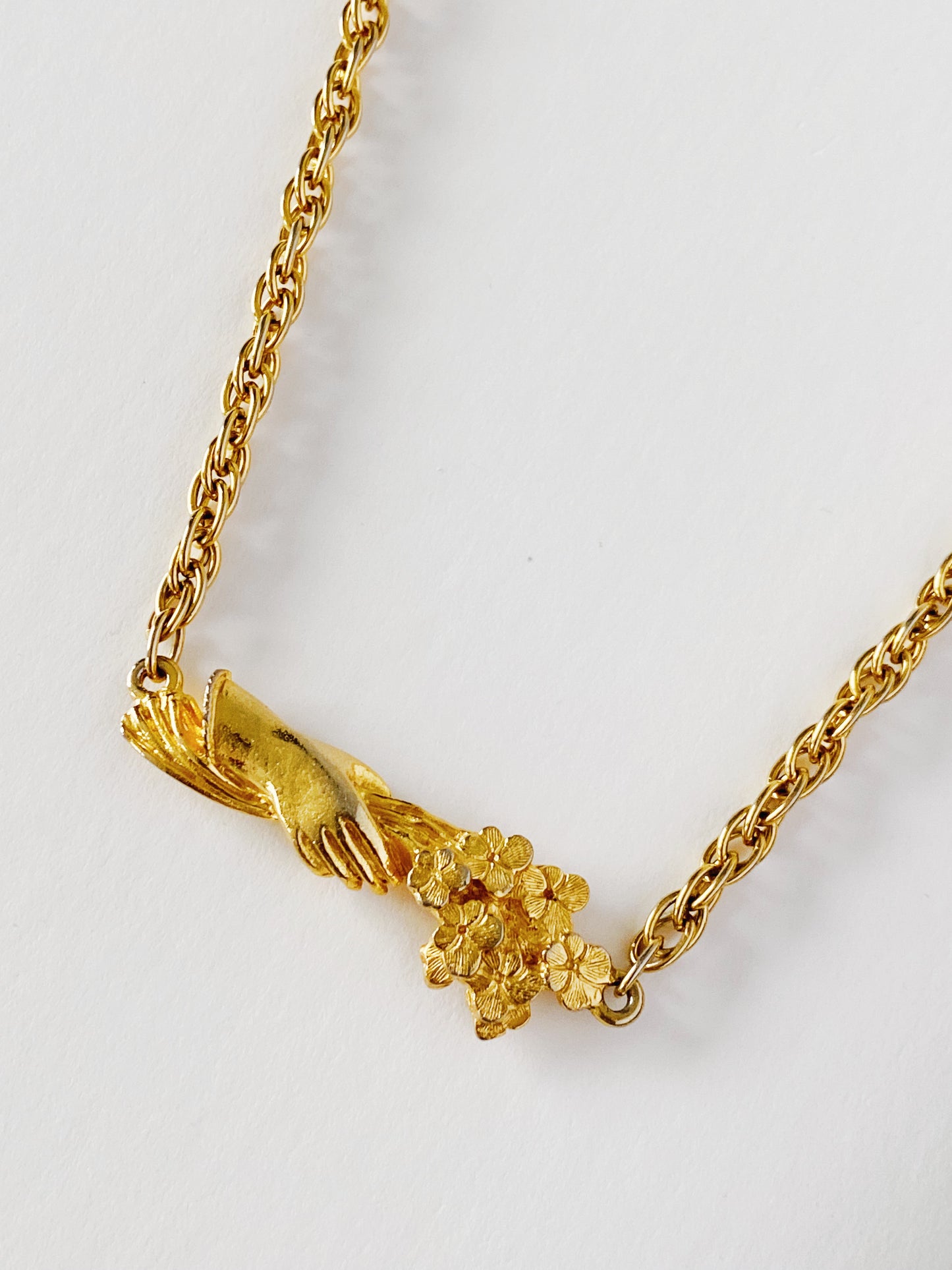 Rare Vintage Judith Leiber Hand Holding Flower Necklace