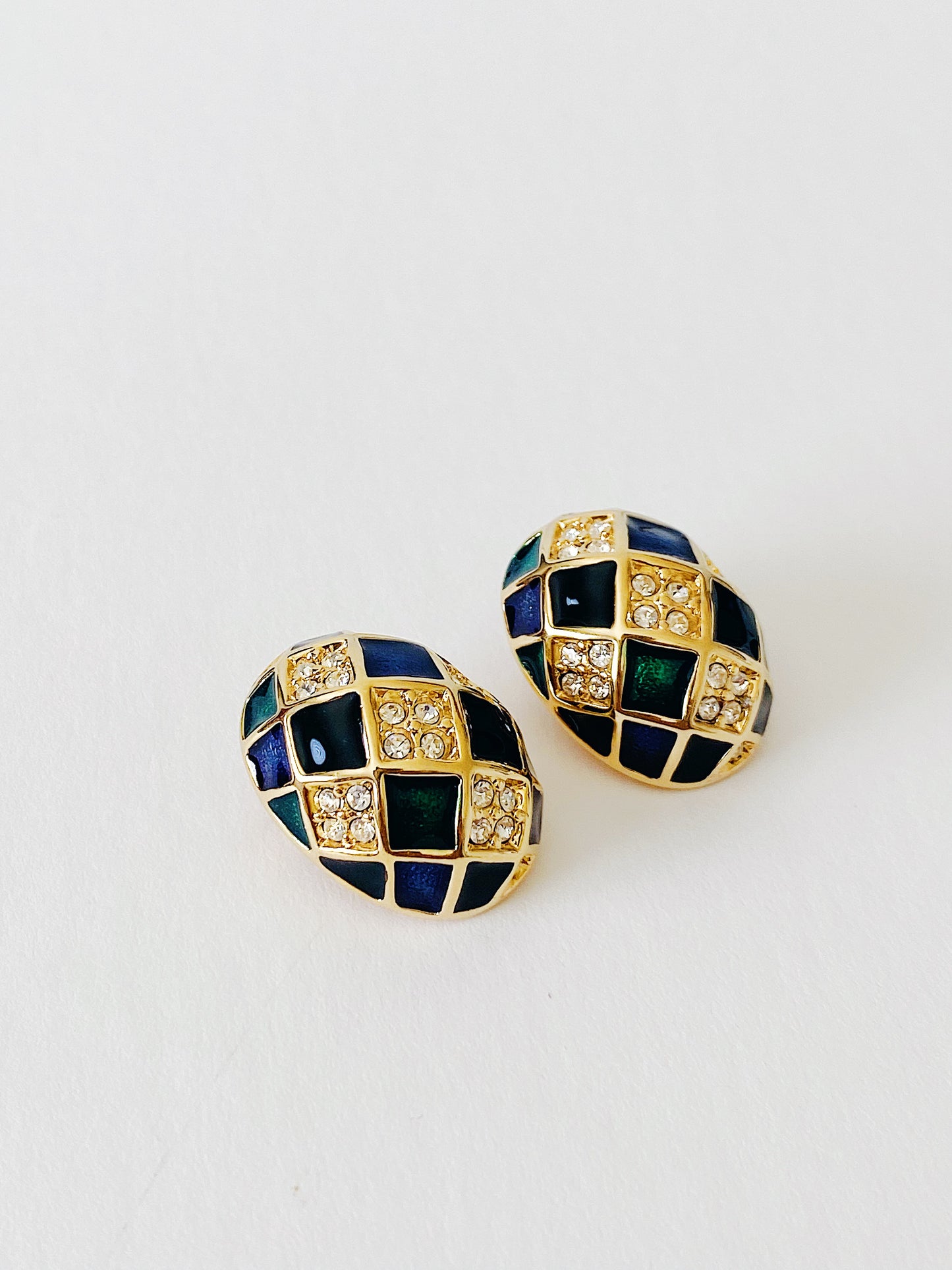 Vintage Joan Rivers Checkered Clip-On Earrings