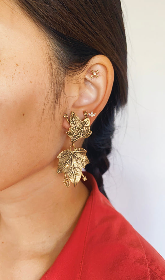 Vintage Oscar de la Renta Leaf Crystal Earrings