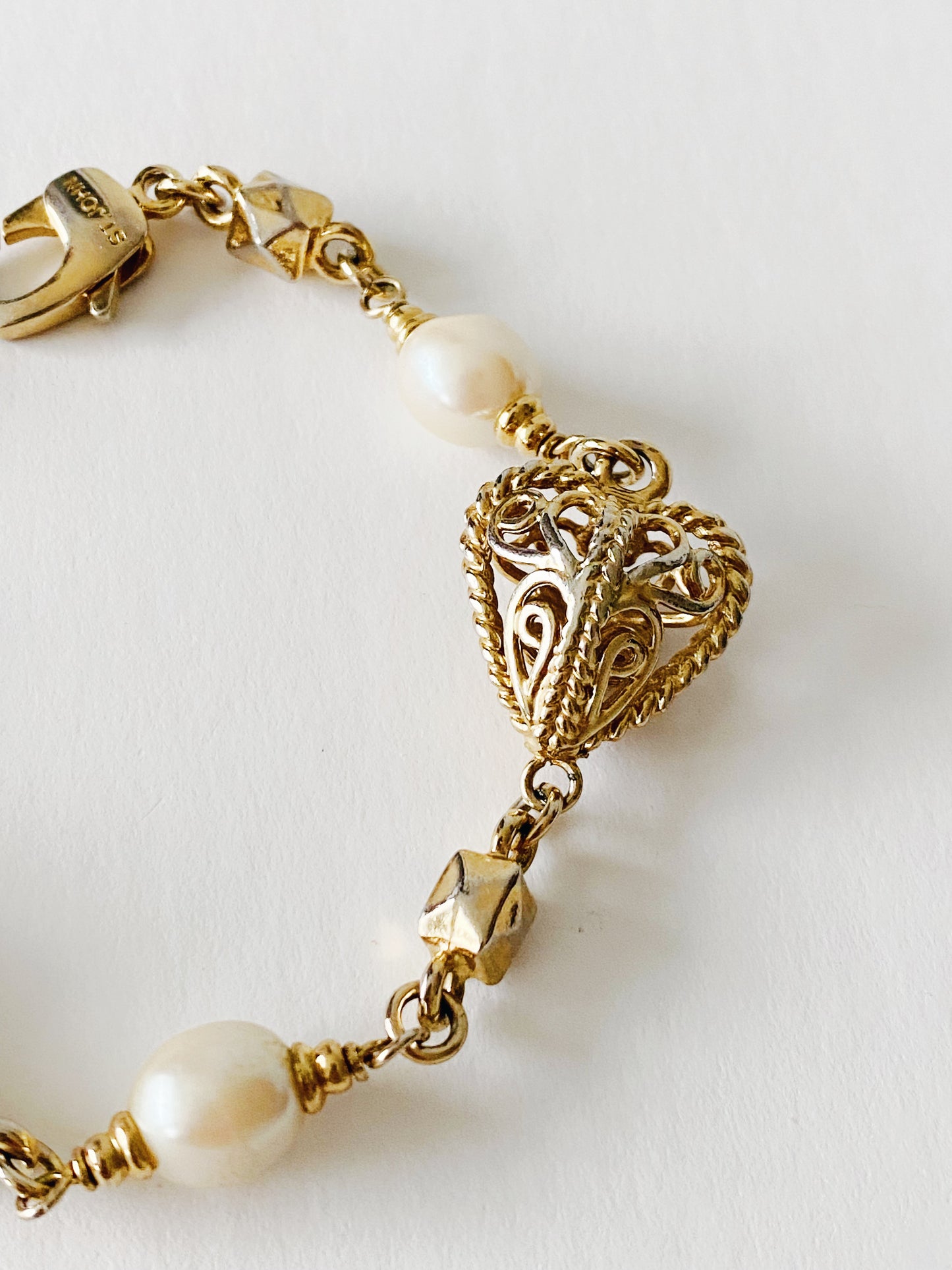 Vintage St. John Heart and Baroque Pearl Bracelet
