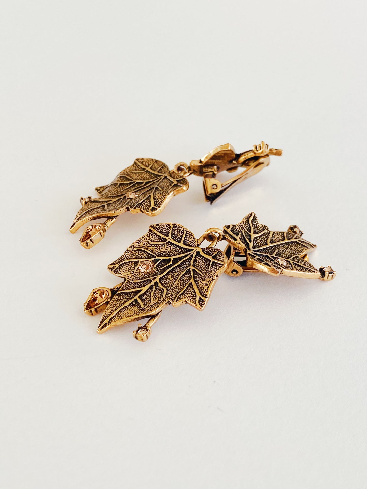 Vintage Oscar de la Renta Leaf Crystal Earrings