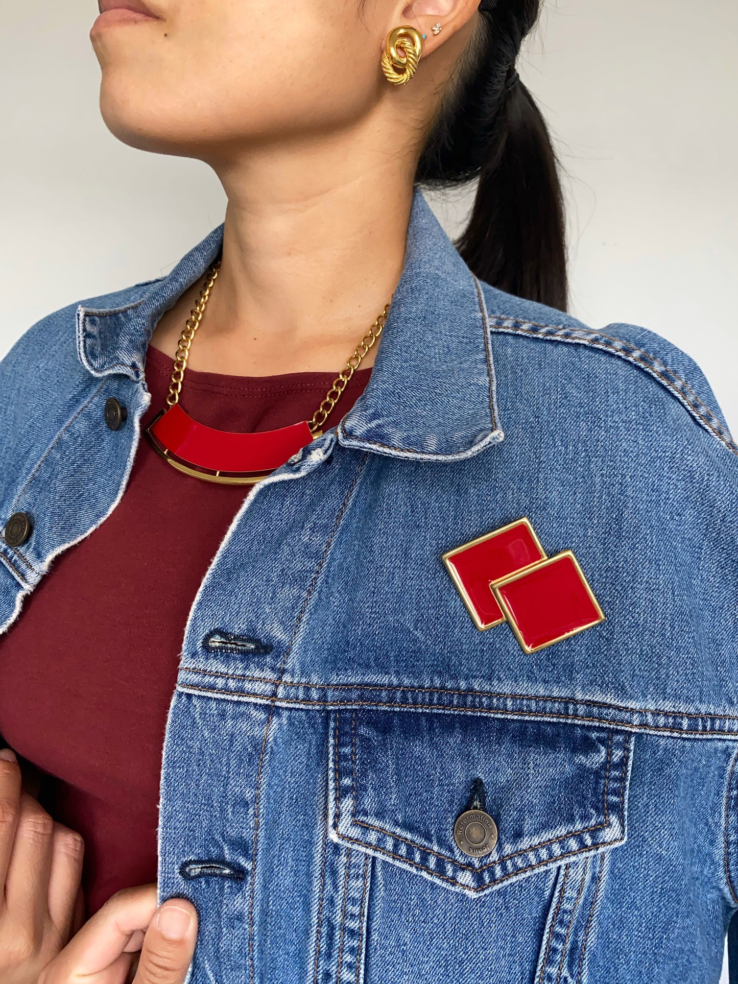 Vintage Monet Abstract Red Enamel Necklace