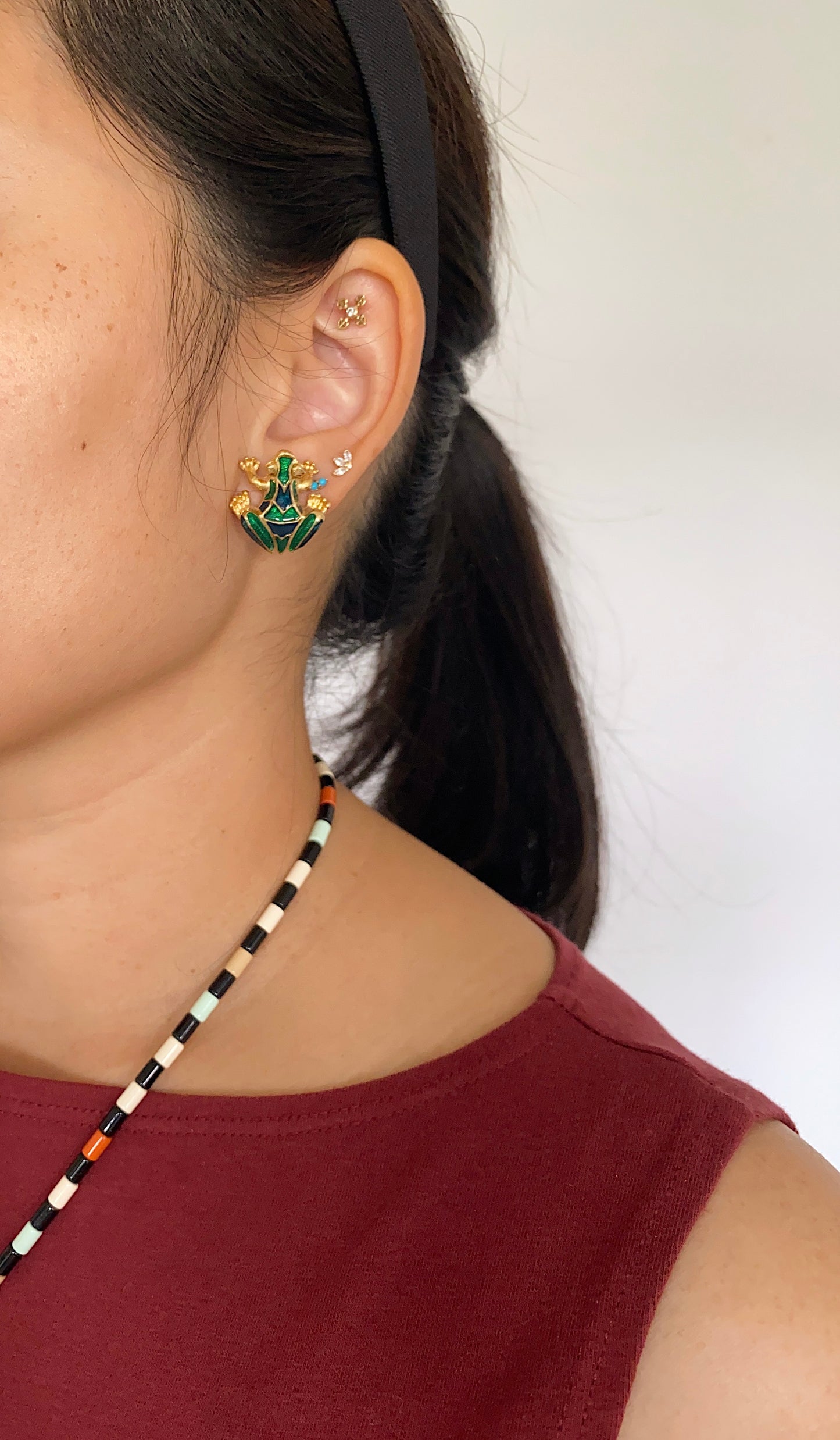 Vintage Frog Enamel Earrings