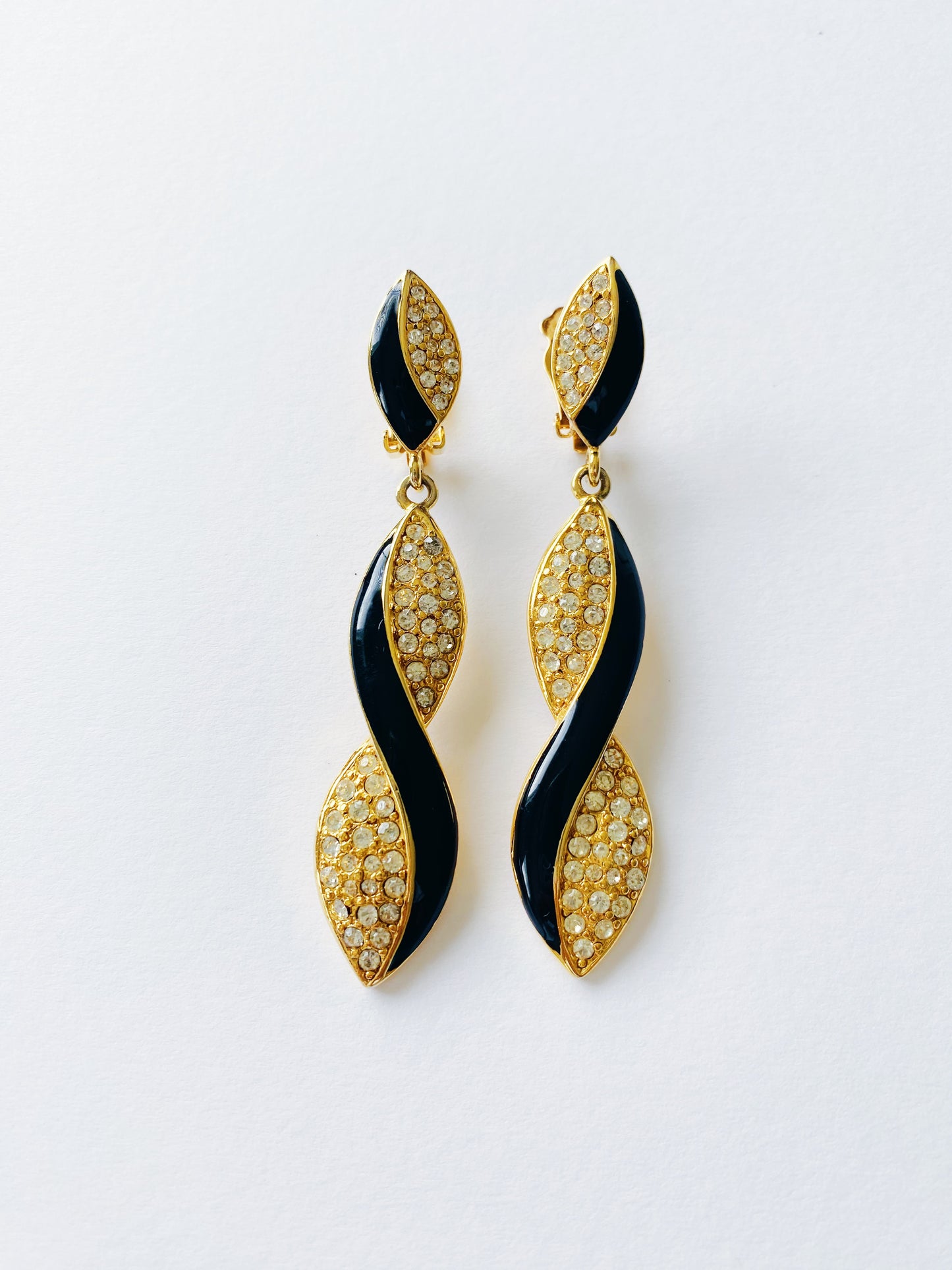 Vintage Bijoux Design Ribbon Rhinestone Earrings
