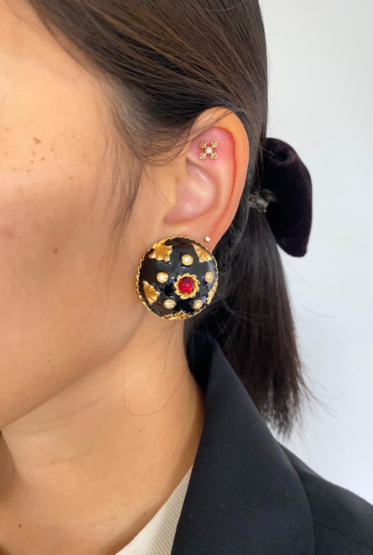 Vintage YOSCA Black Enamel Earrings