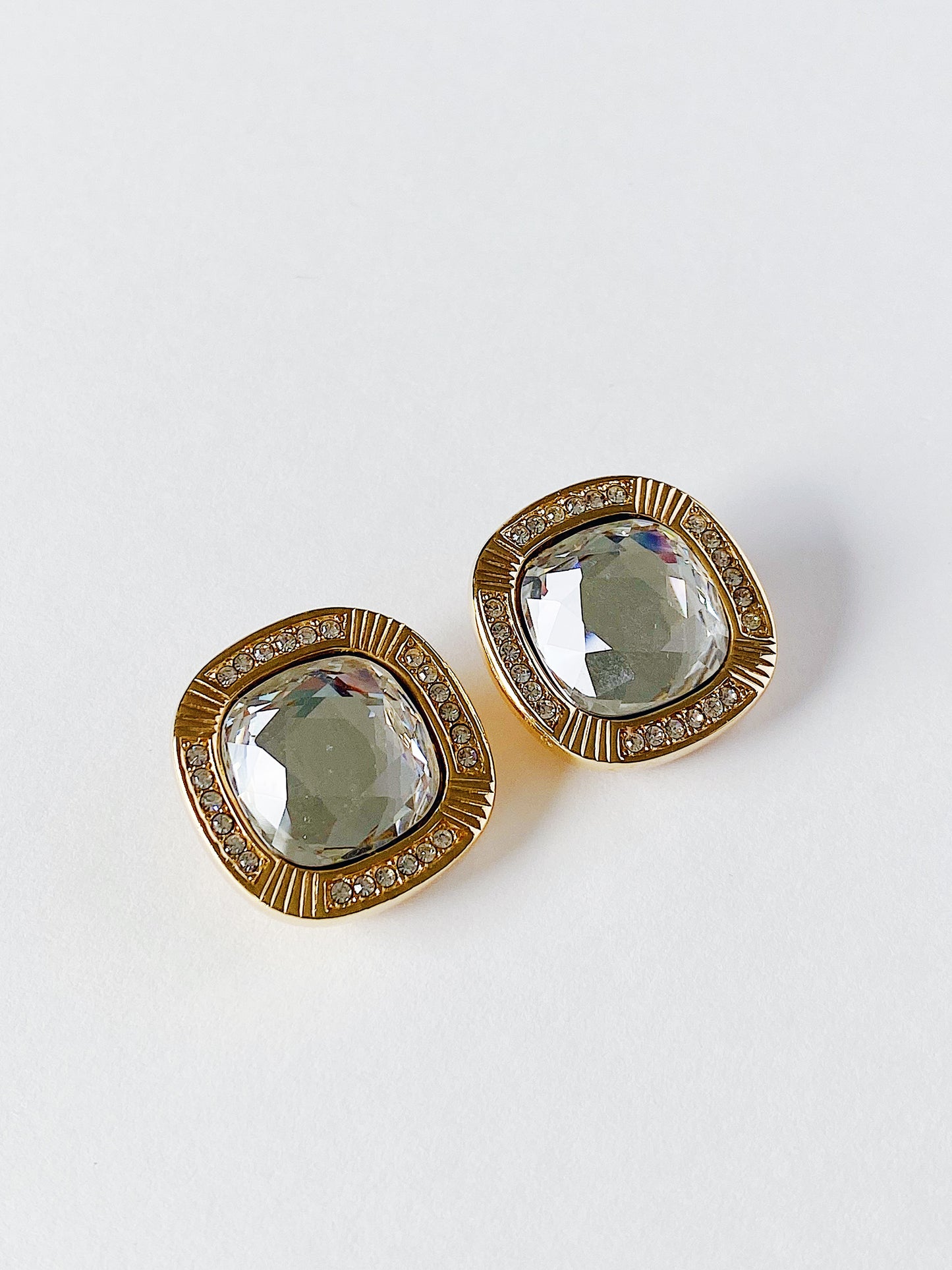 Vintage Swarovski Cushion-Cut Crystal Clip Earrings