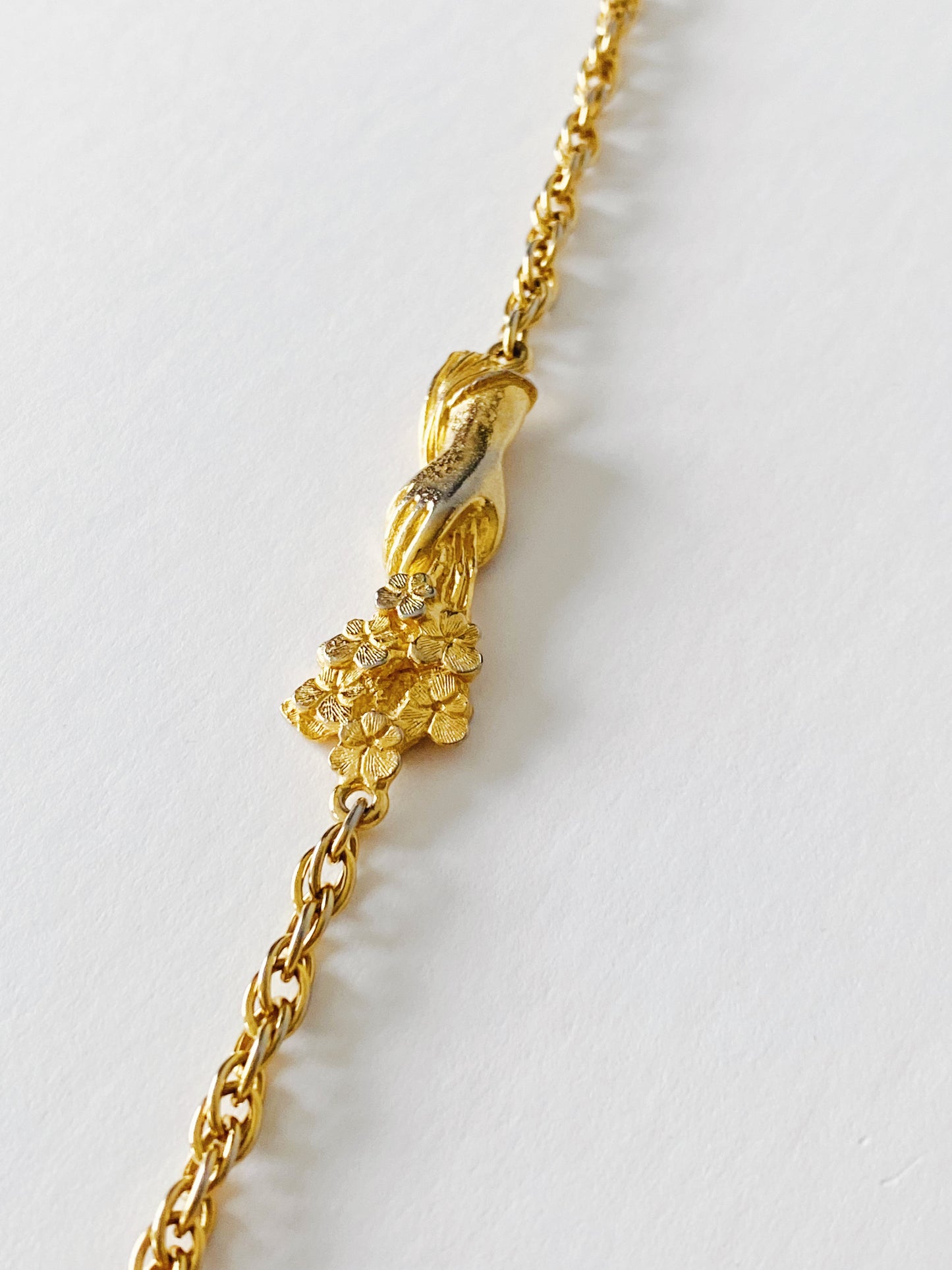 Rare Vintage Judith Leiber Hand Holding Flower Necklace