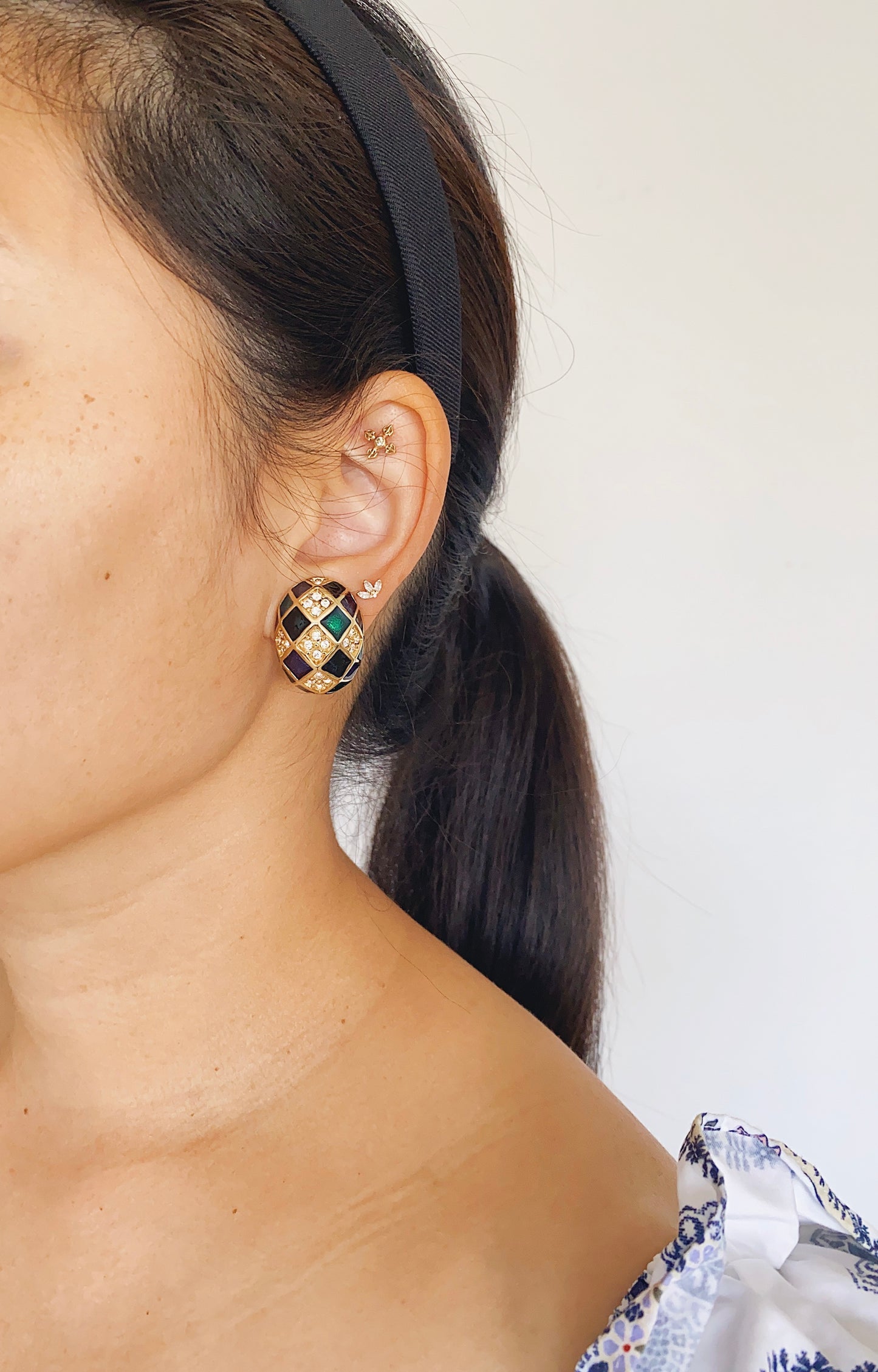 Vintage Joan Rivers Checkered Clip-On Earrings