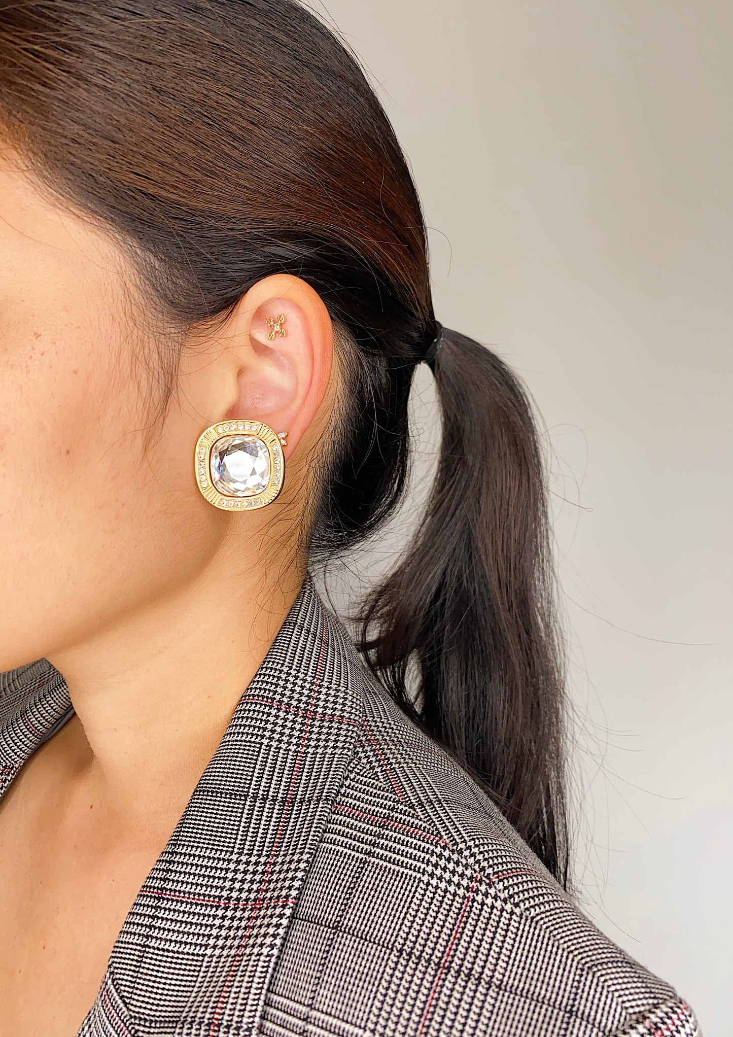 Vintage Swarovski Cushion-Cut Crystal Clip Earrings