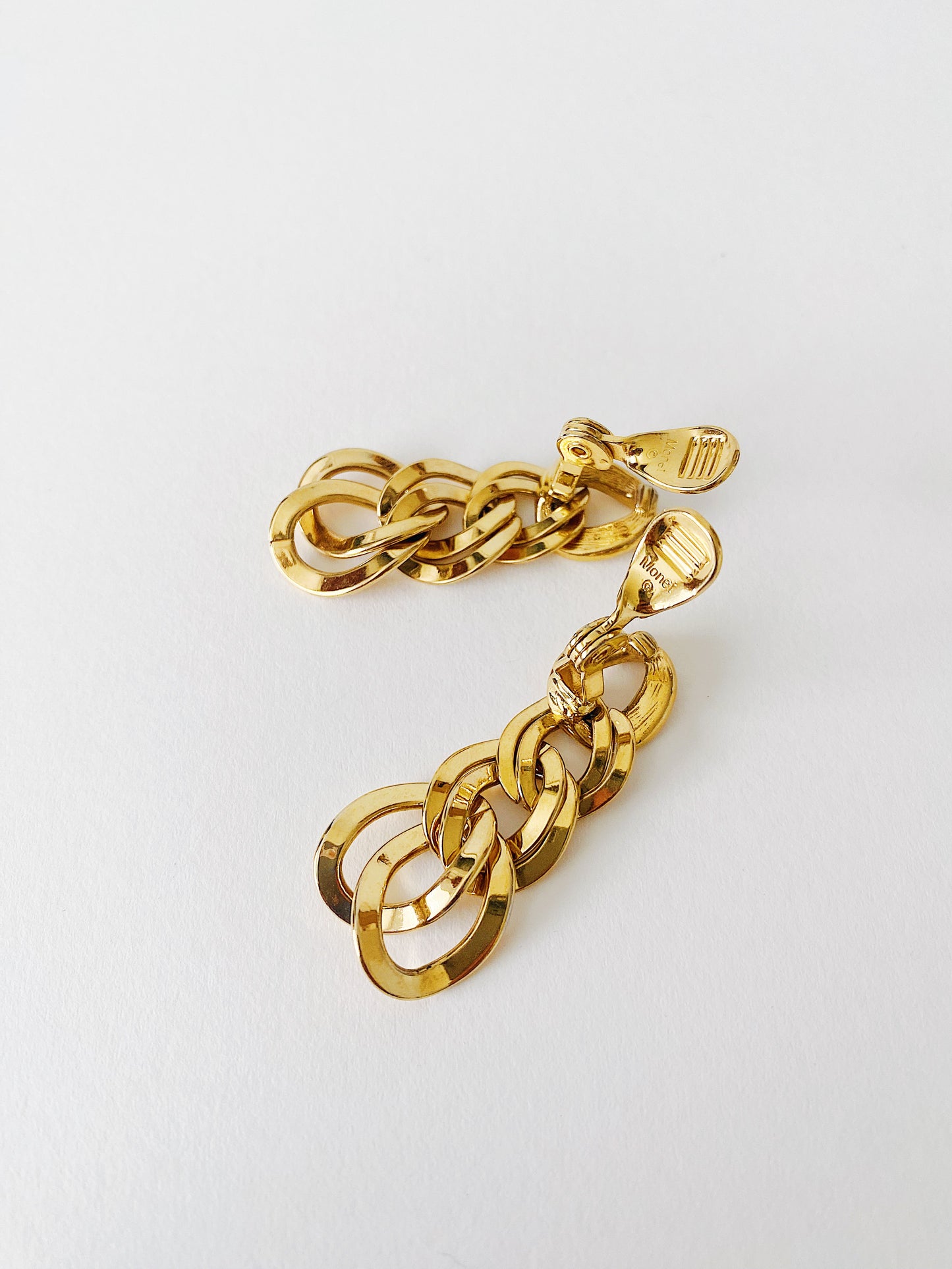 Vintage Monet Oval Double Link Chain Clip-On Earrings