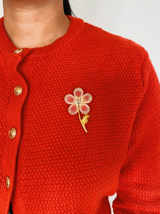 Vintage Frosted Glass Flower Brooch