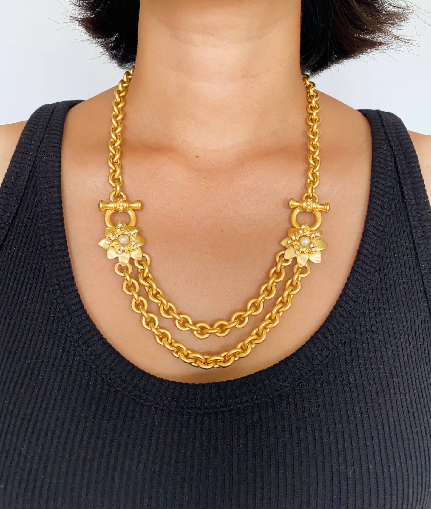Rare Vintage Jesara Pearl Flower Chain Necklace