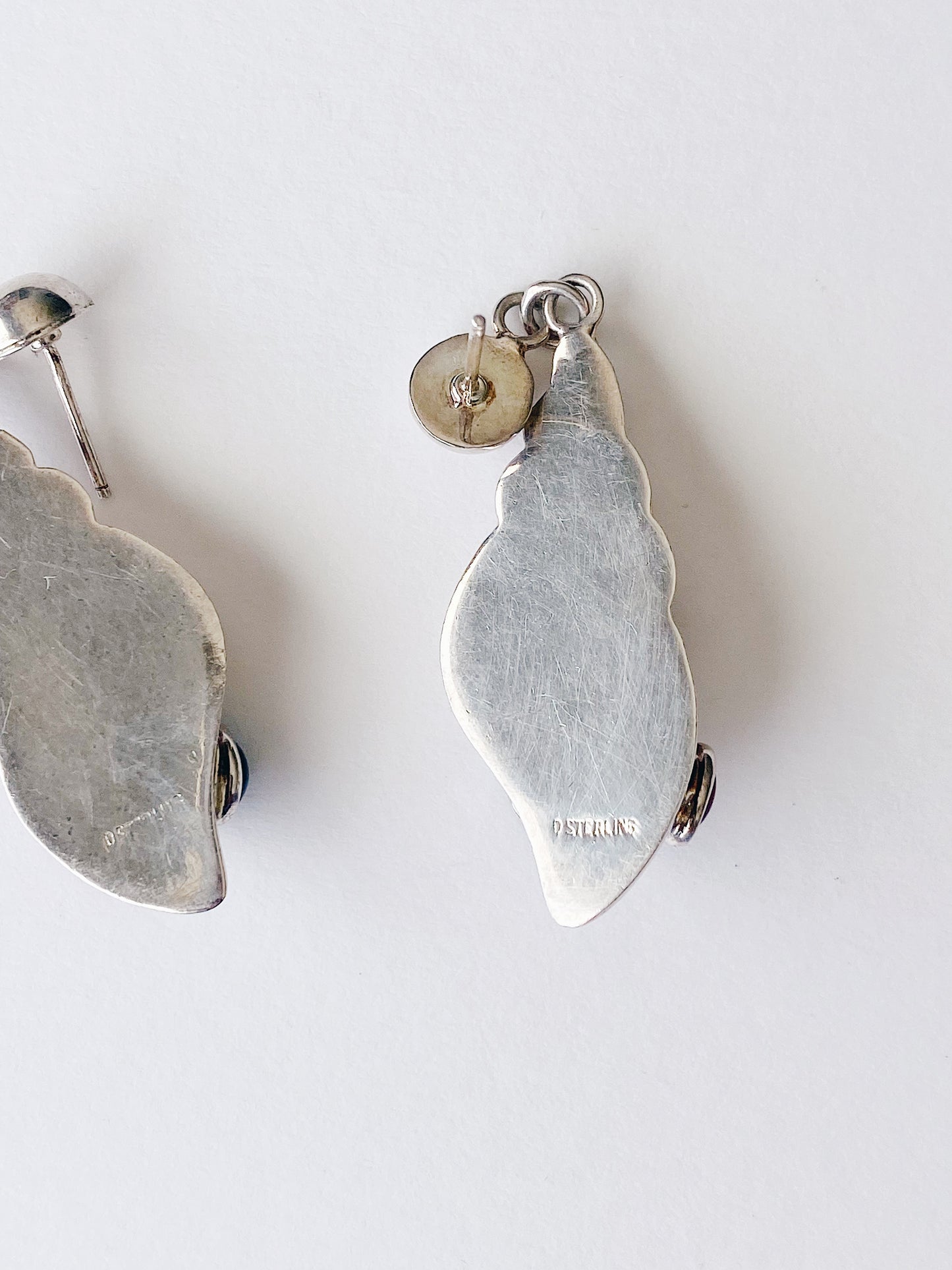 Sterling Silver Sculptural Seashell Earrings with Lucite Gems