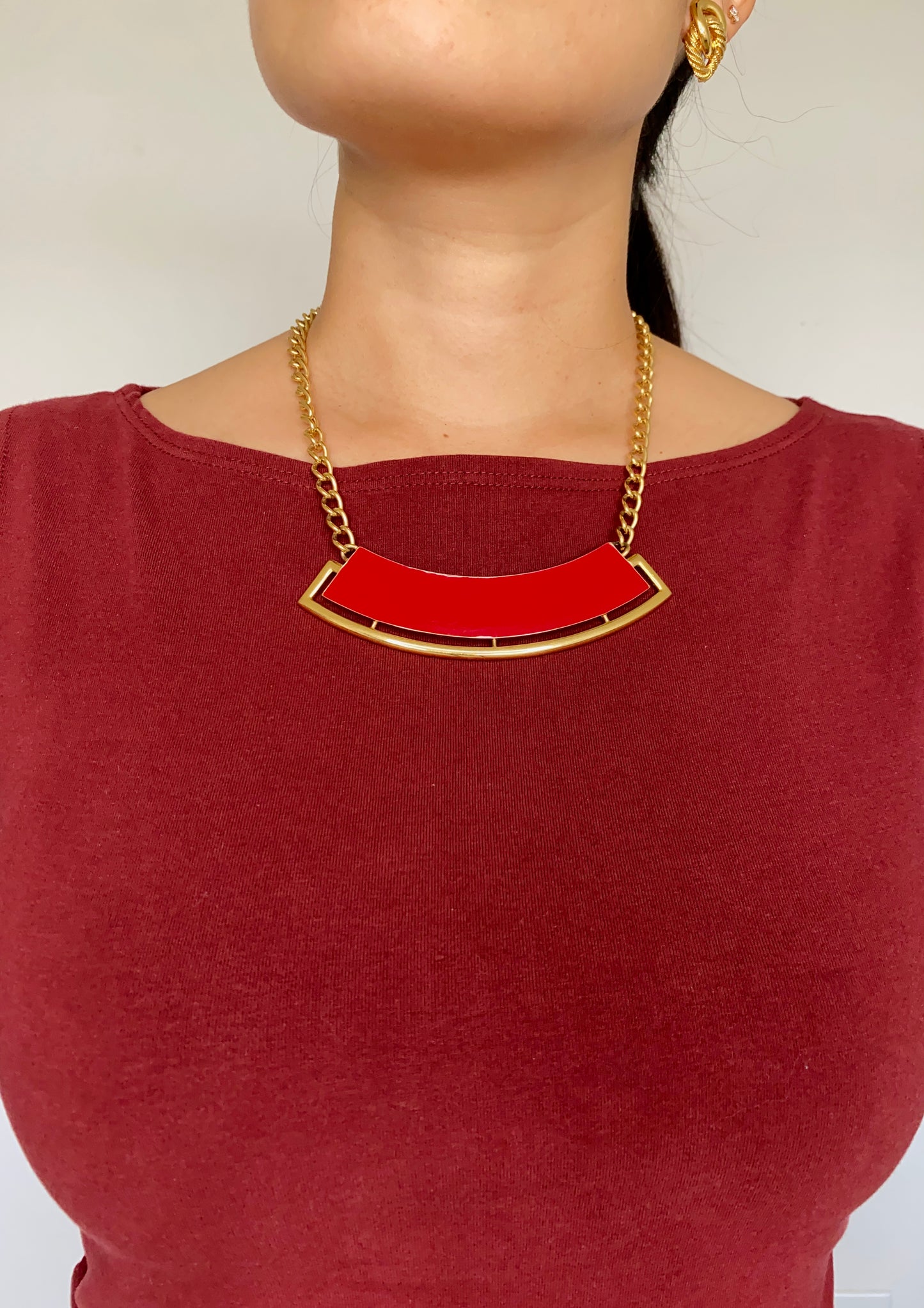 Vintage Monet Abstract Red Enamel Necklace