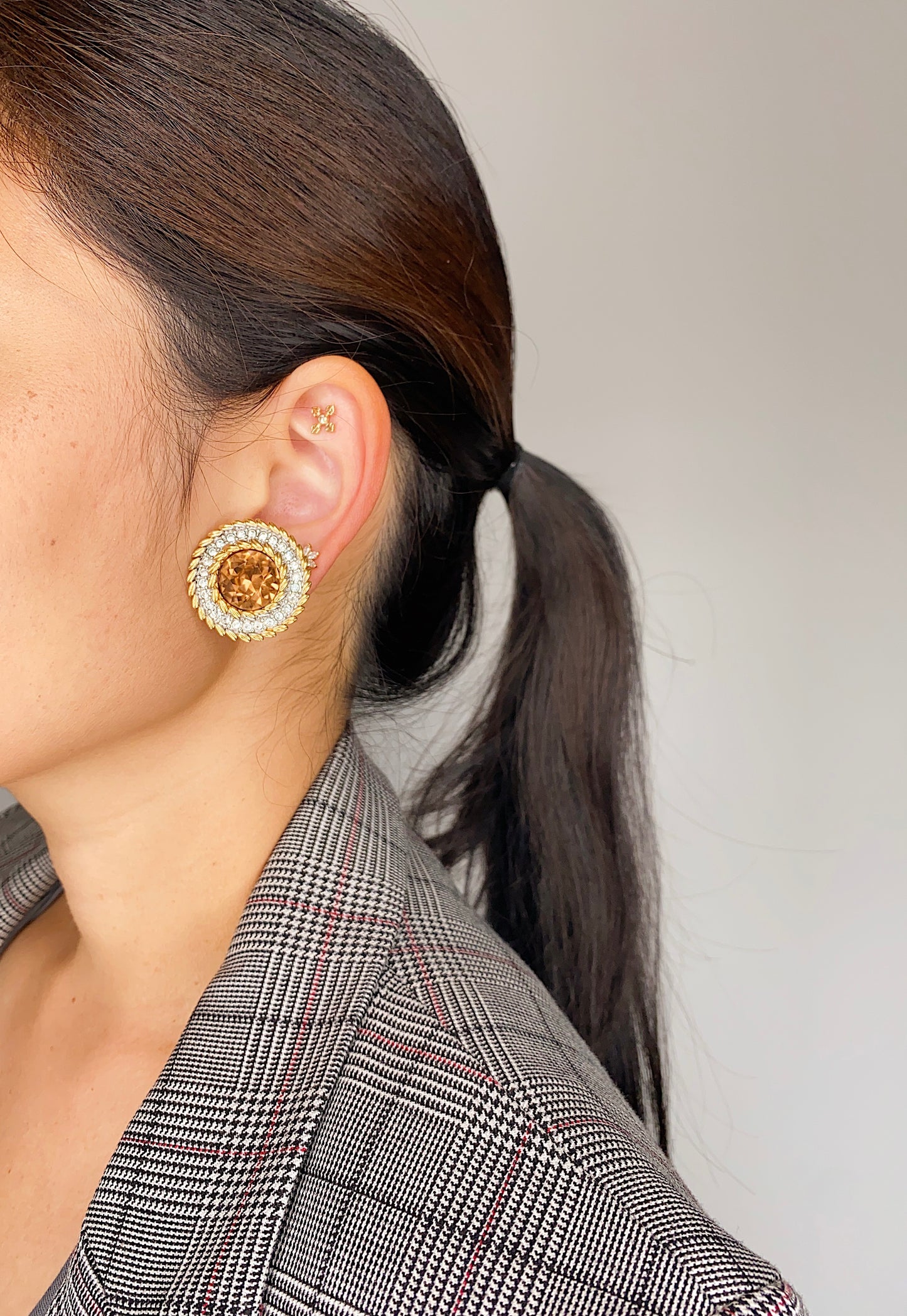 Vintage Swarovski Round Amber Clip Earrings