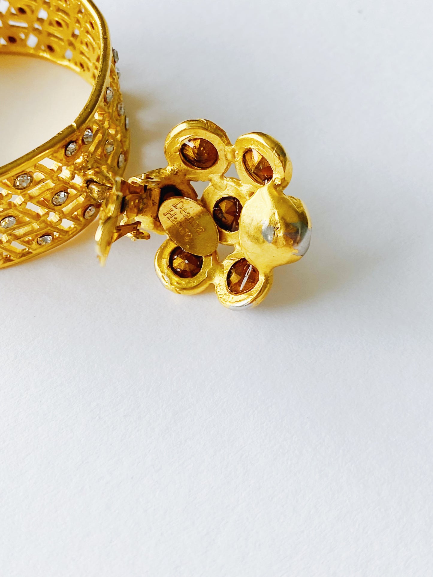 Vintage Deanna Hamro Crystal Hoop Earrings