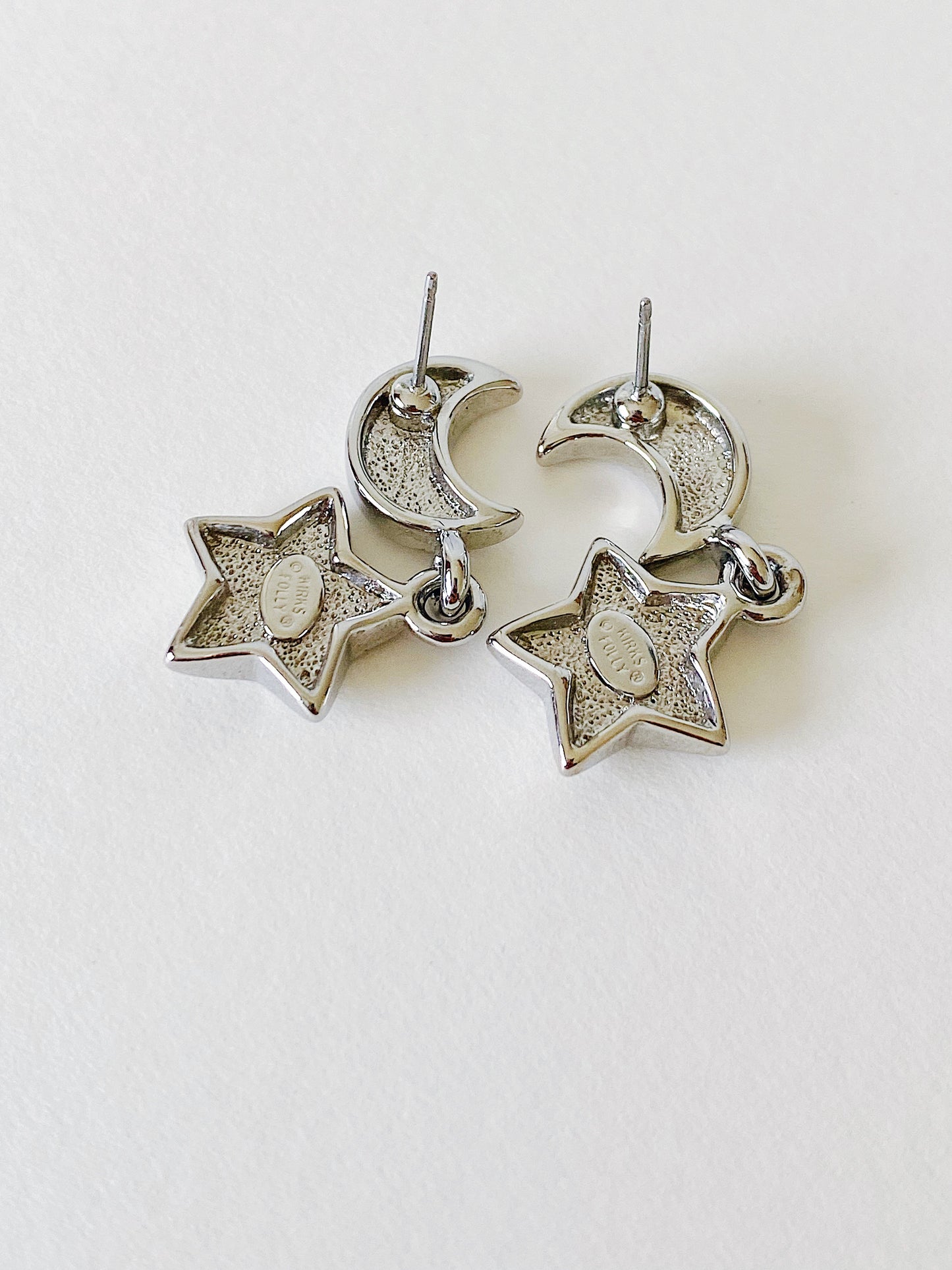 Vintage Kirks Folly Moon & Stars Earrings Aurora Borealis Rhinestones