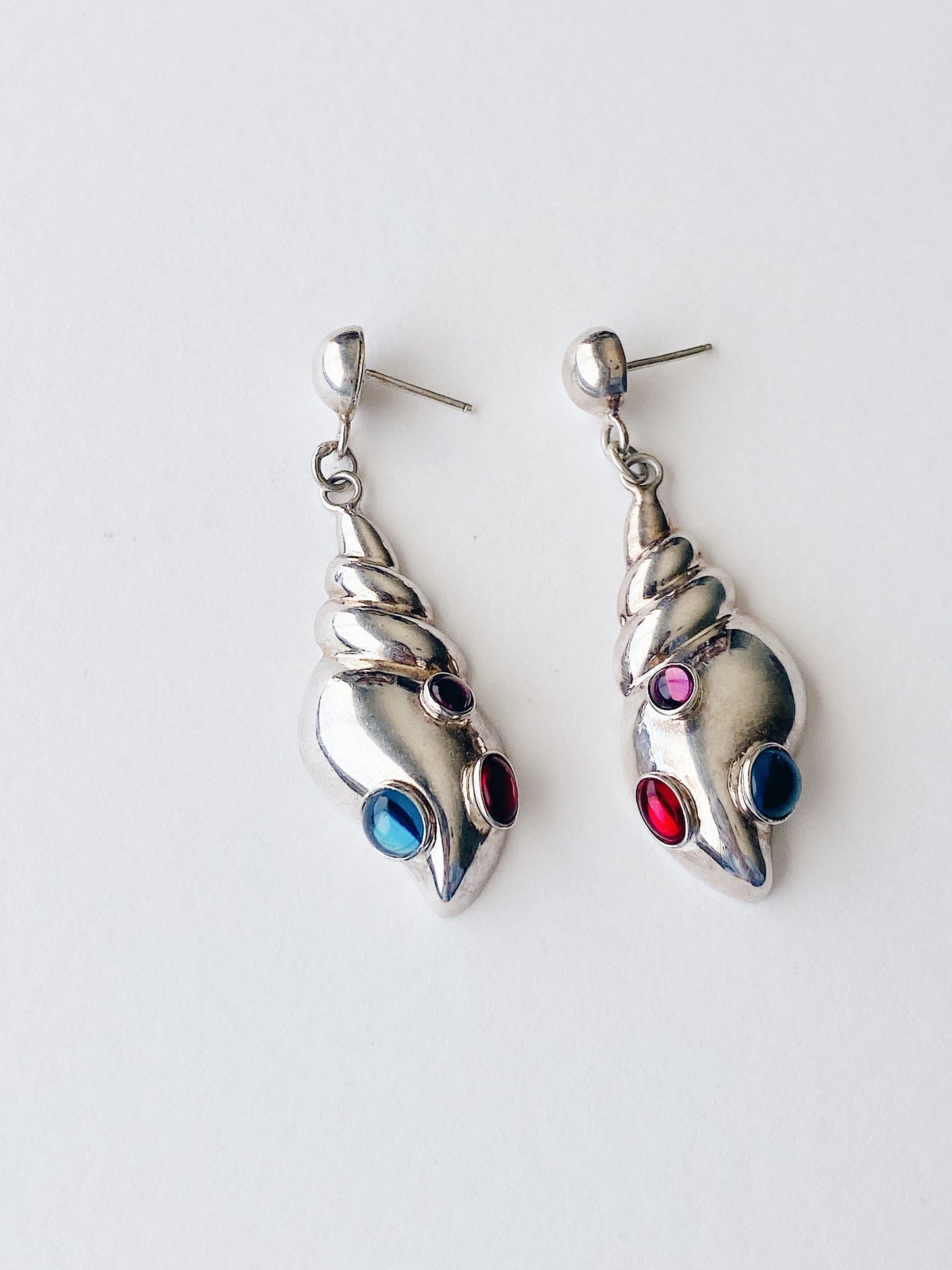 Sterling Silver Sculptural Seashell Earrings with Lucite Gems