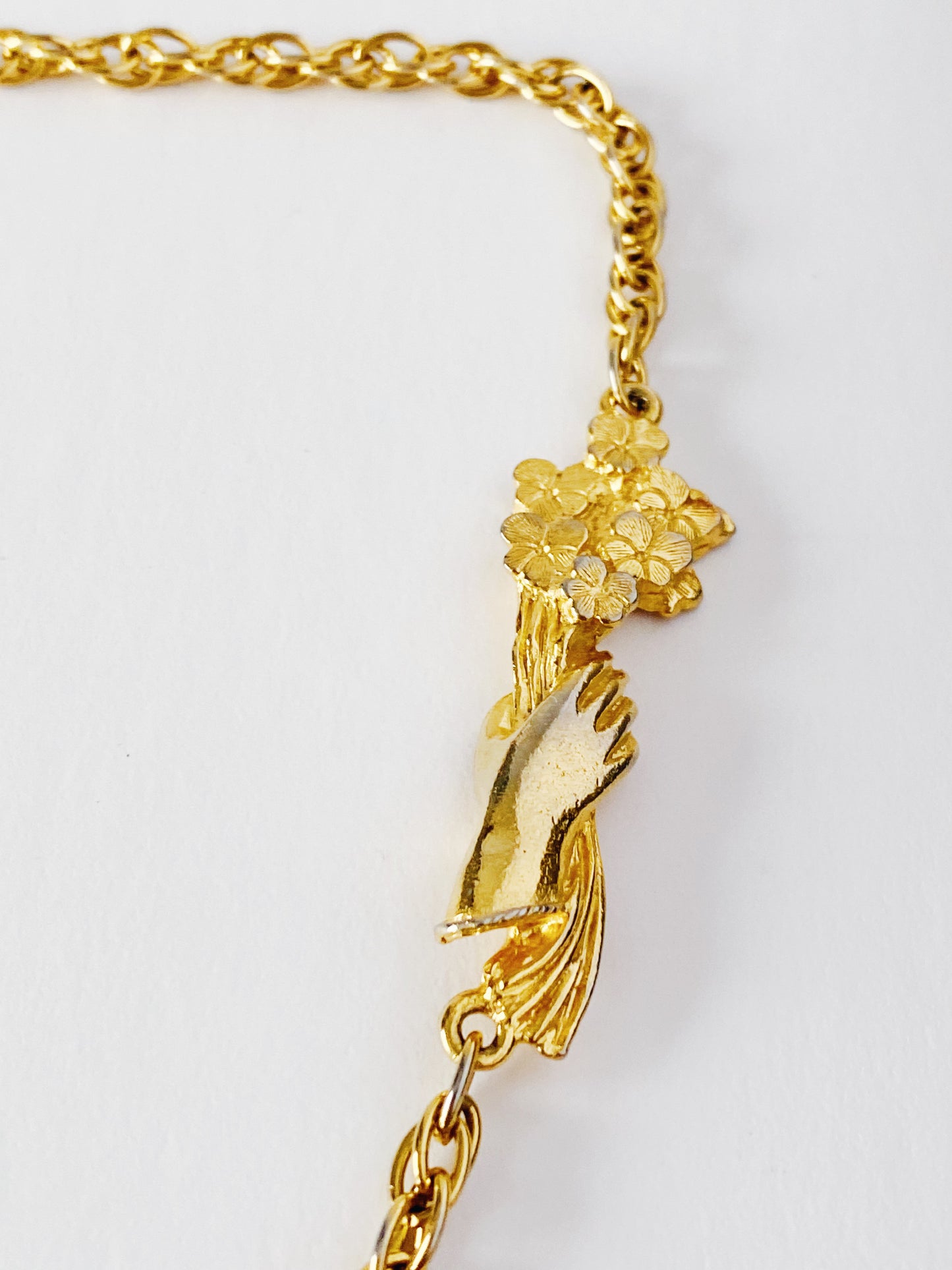 Rare Vintage Judith Leiber Hand Holding Flower Necklace