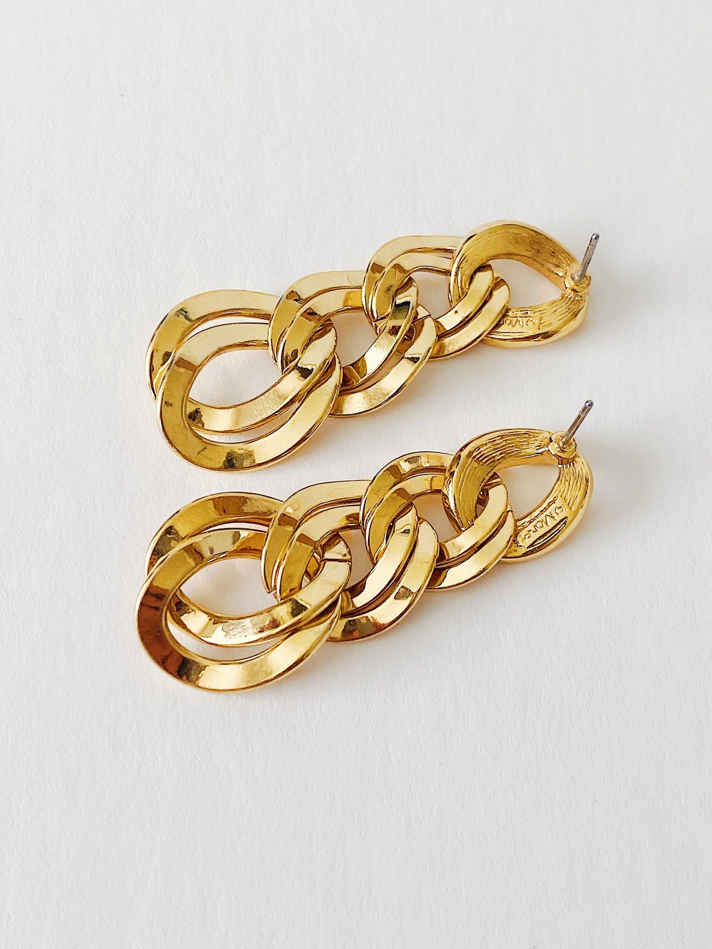 Vintage Monet Oval Double Link Chain Dangle Earrings