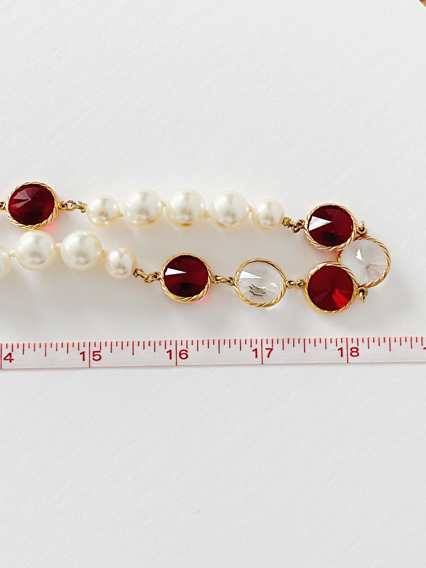 Vintage Rivoli Crystals & Glass Pearls Necklace