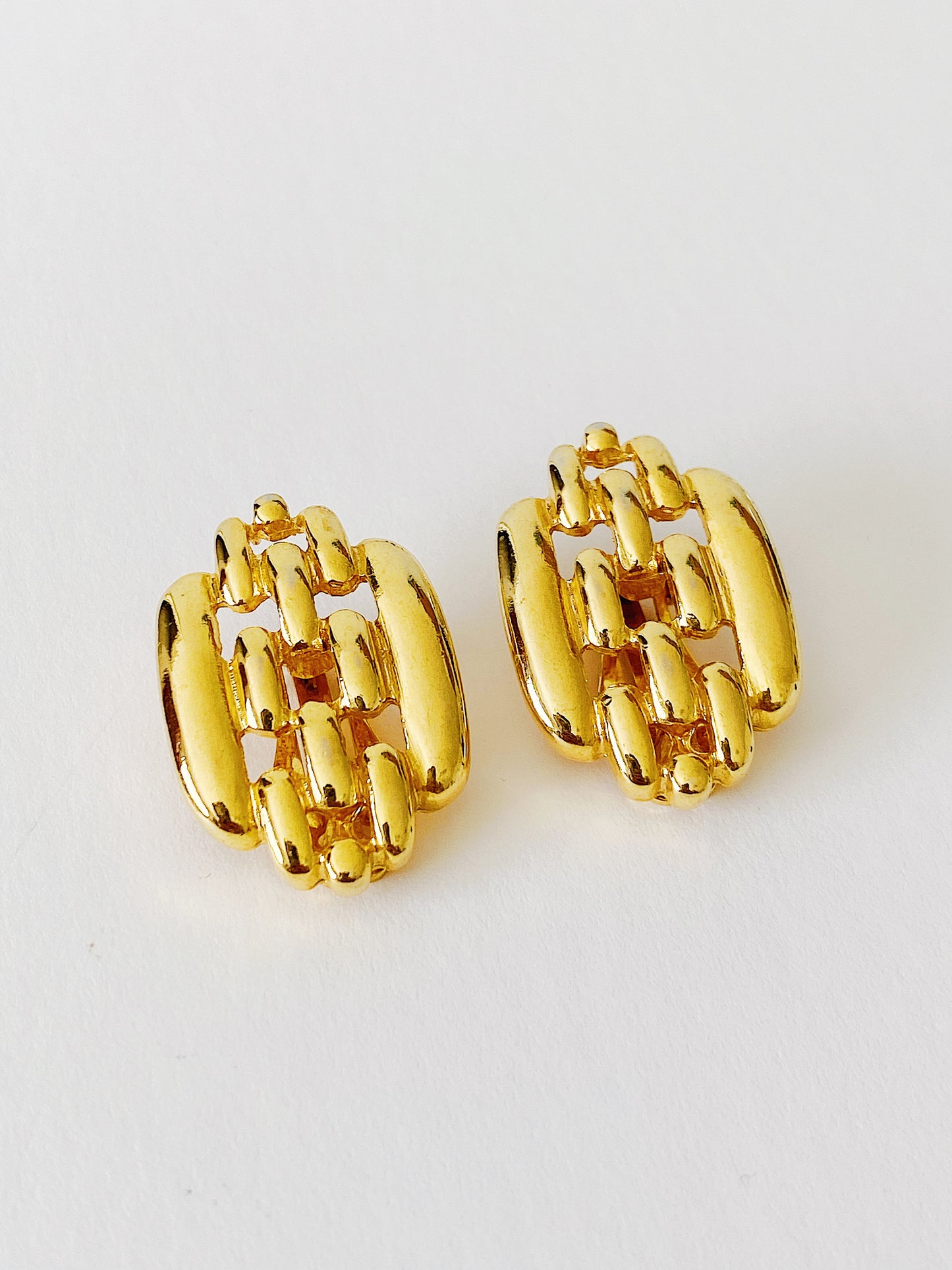 Vintage Gold Plated Link Clip-On Earrings