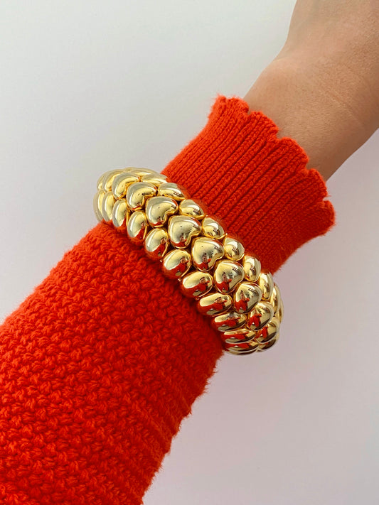 Vintage Puffy Heart Cuff Bracelet