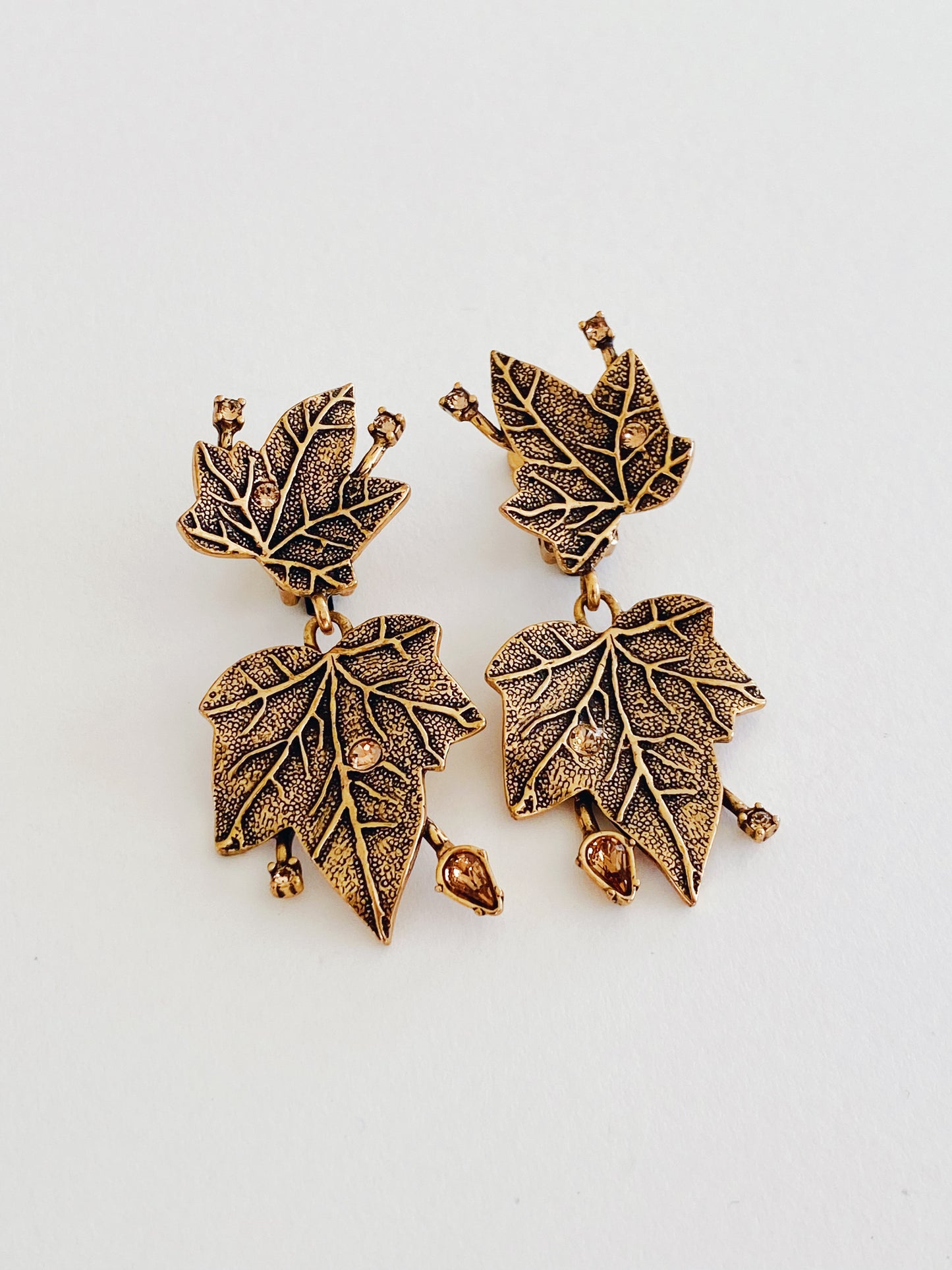 Vintage Oscar de la Renta Leaf Crystal Earrings
