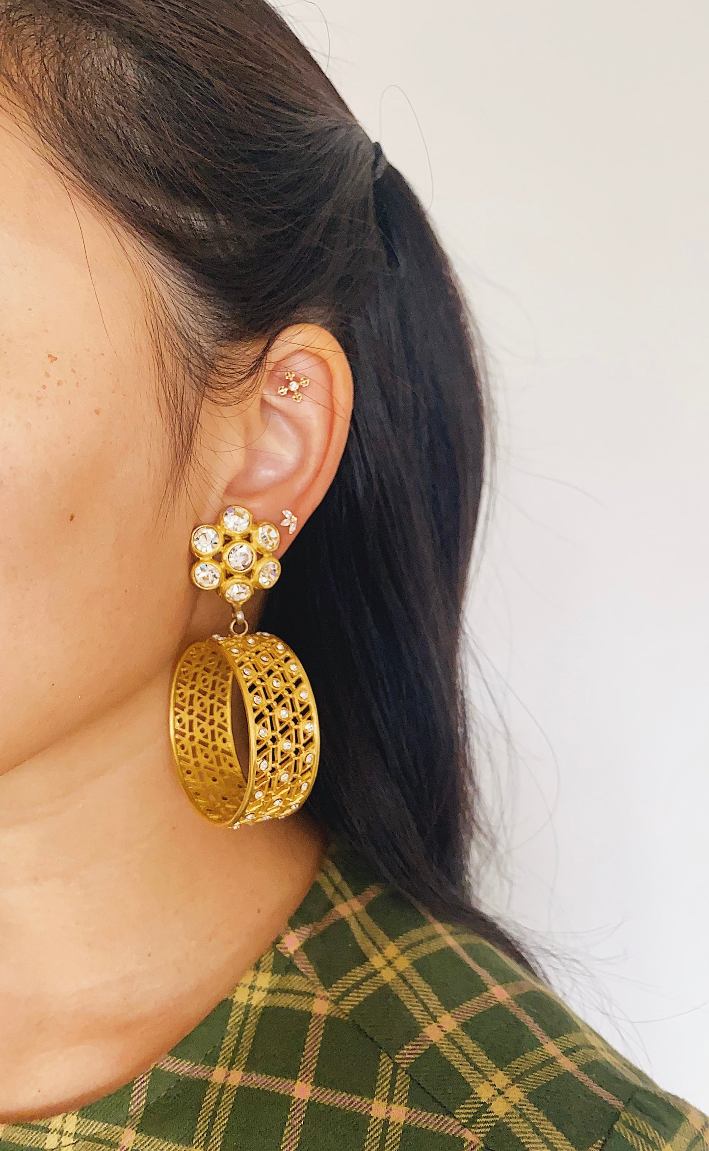 Vintage Deanna Hamro Crystal Hoop Earrings