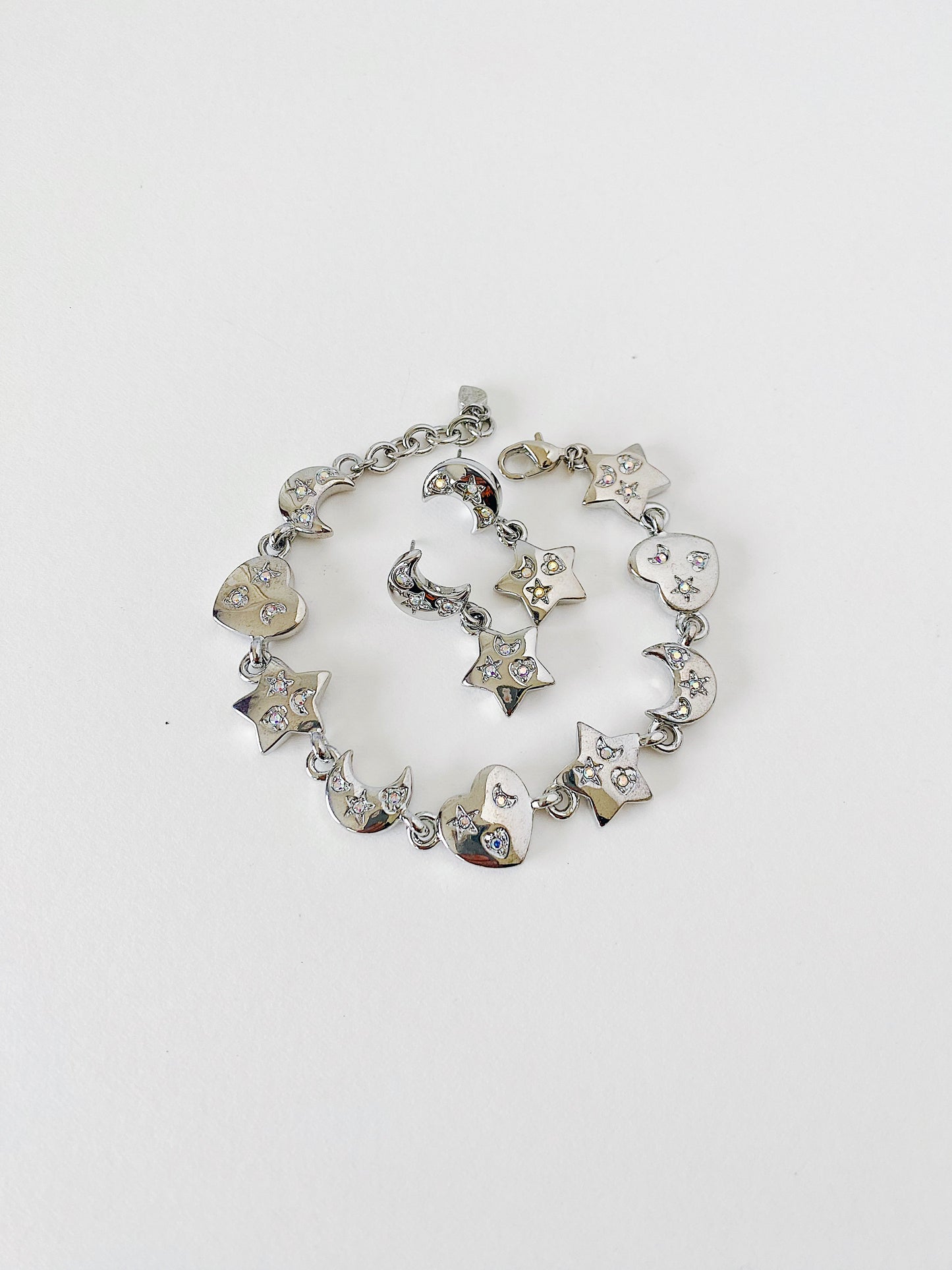 Vintage Kirks Folly Moon & Stars Bracelet Aurora Borealis Rhinestone