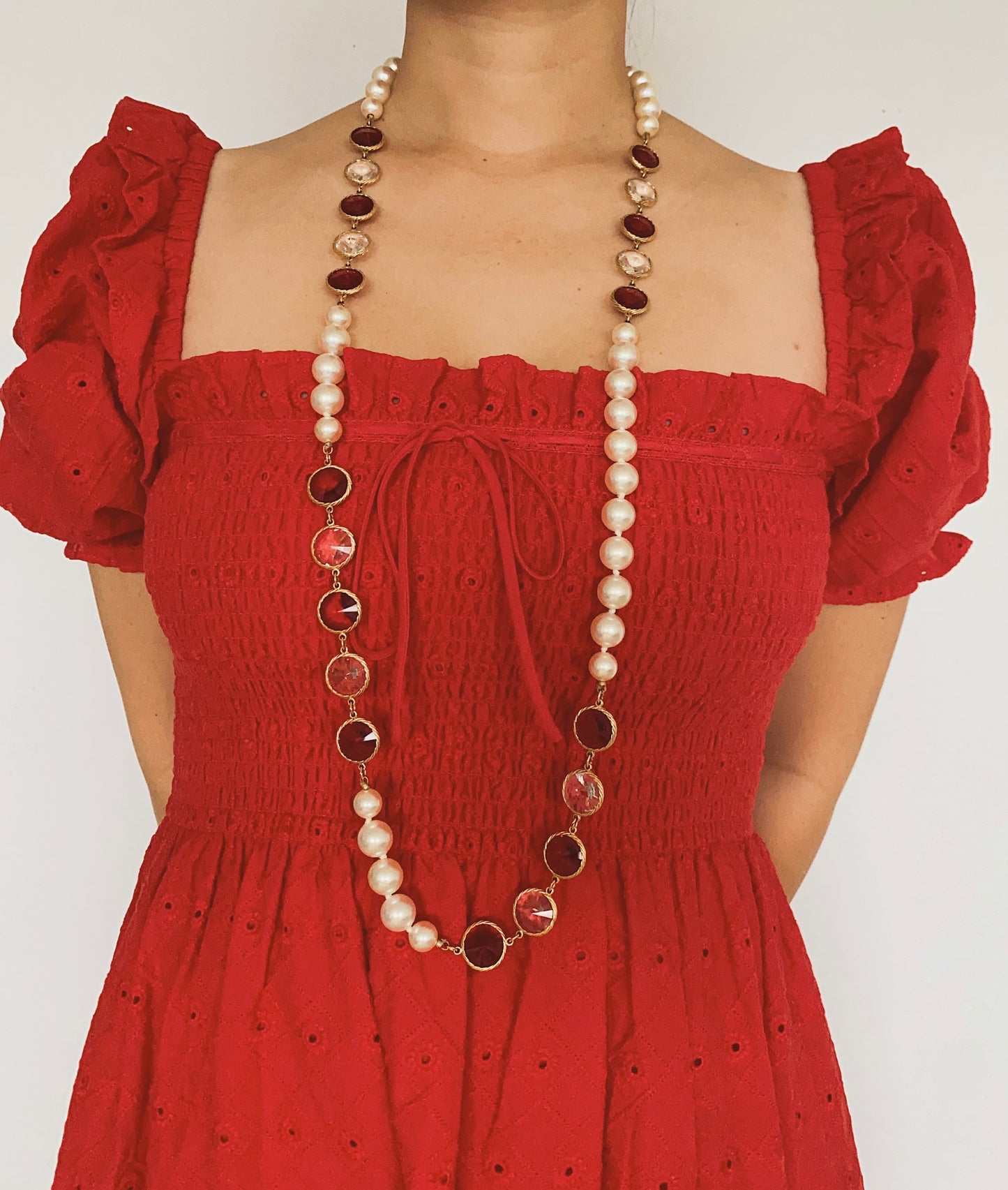 Vintage Rivoli Crystals & Glass Pearls Necklace