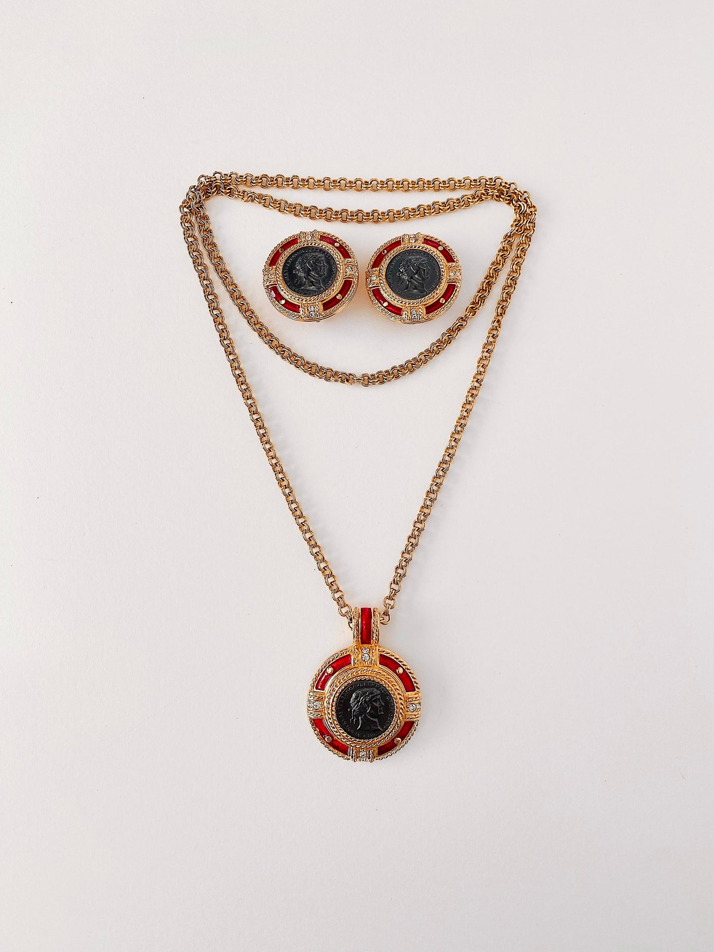 Vintage Swarovski Medallion Roman Coin Necklace