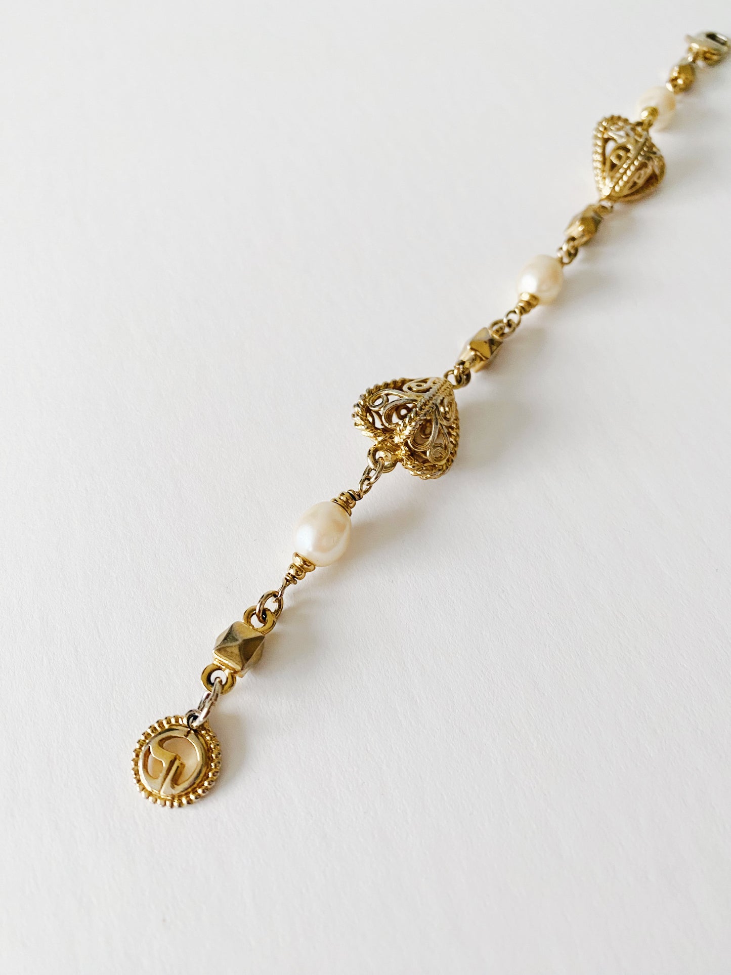 Vintage St. John Heart and Baroque Pearl Bracelet