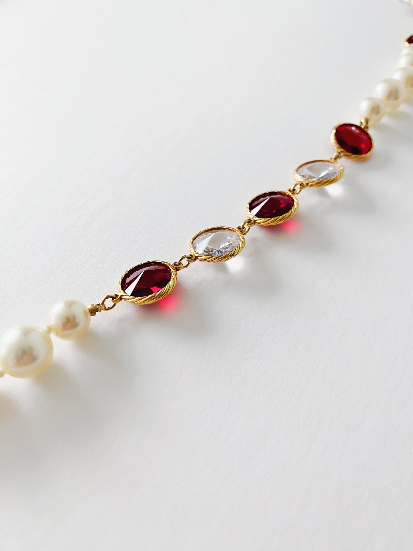 Vintage Rivoli Crystals & Glass Pearls Necklace