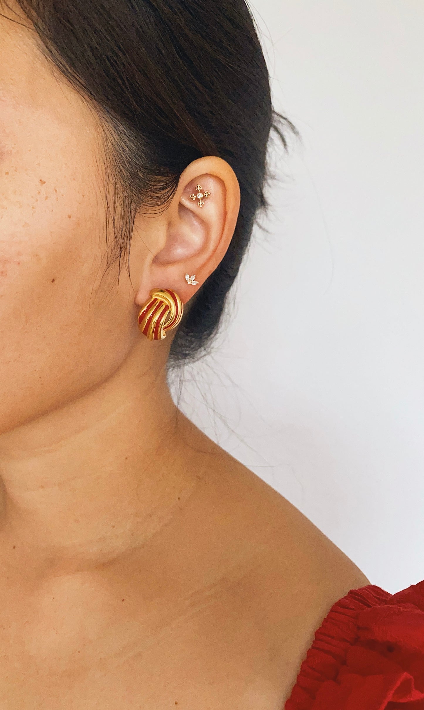 Vintage Napier Red Enamel Knot Earrings