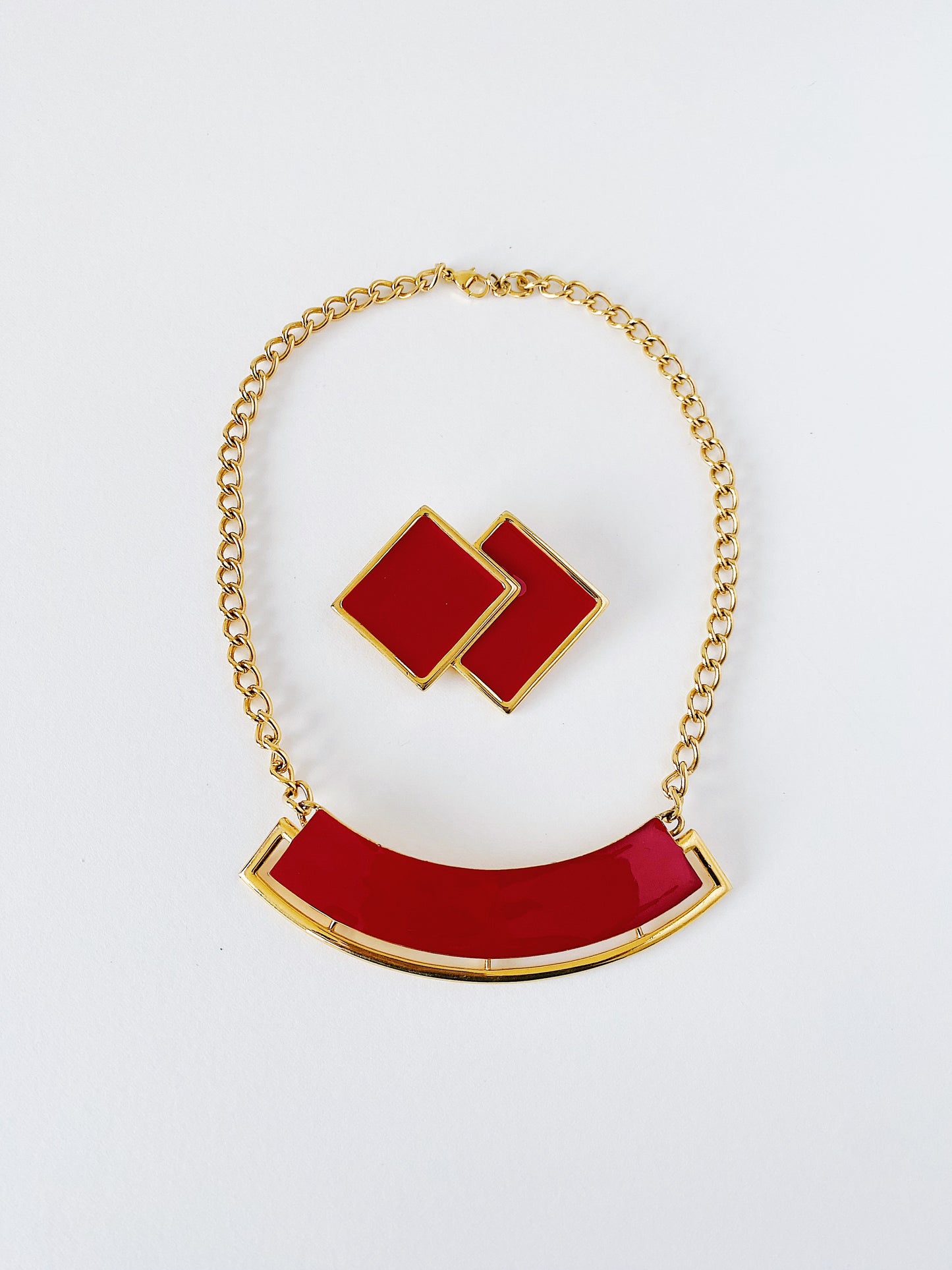 Vintage Monet Abstract Red Enamel Necklace