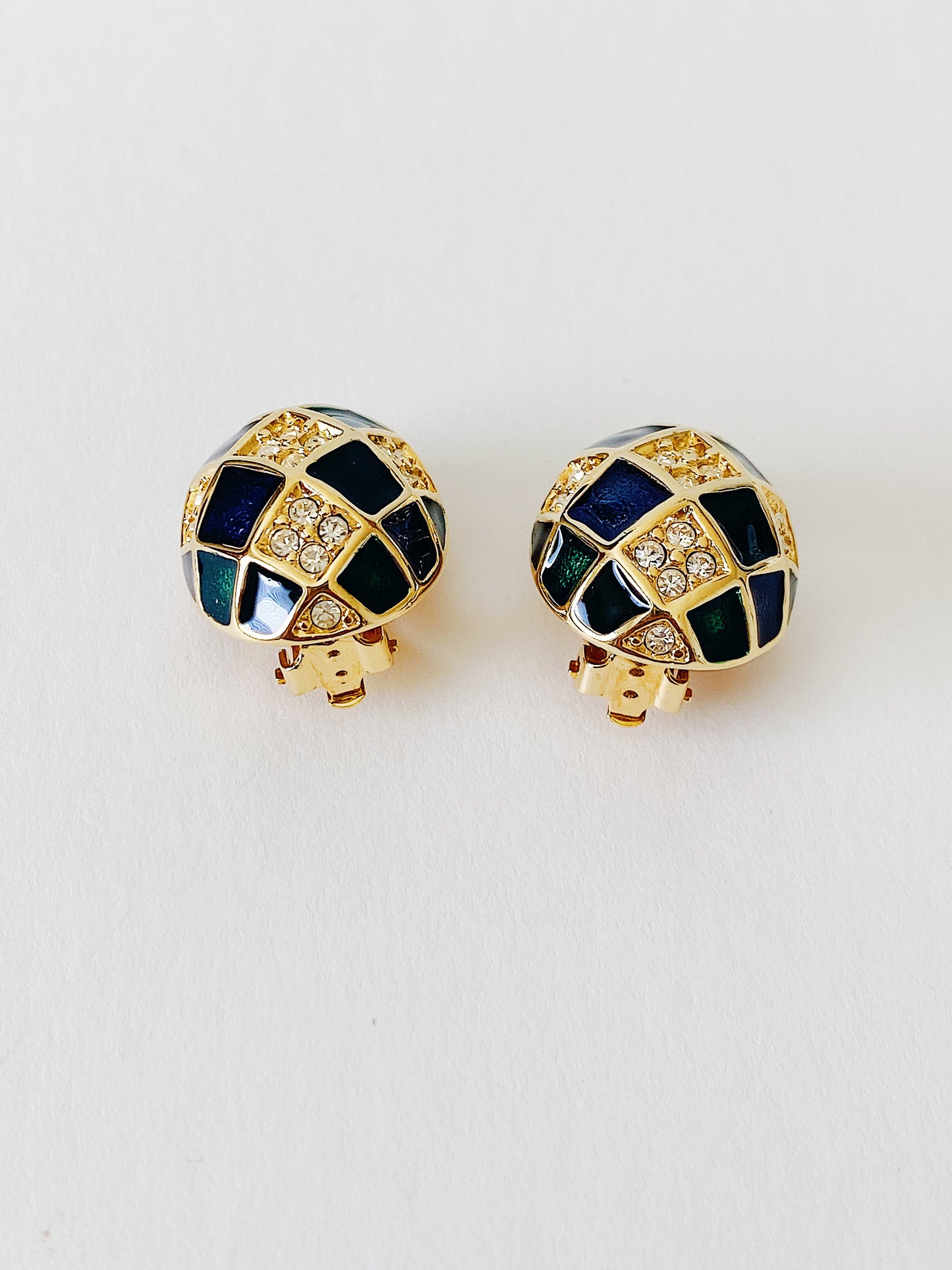 Vintage Joan Rivers Checkered Clip-On Earrings