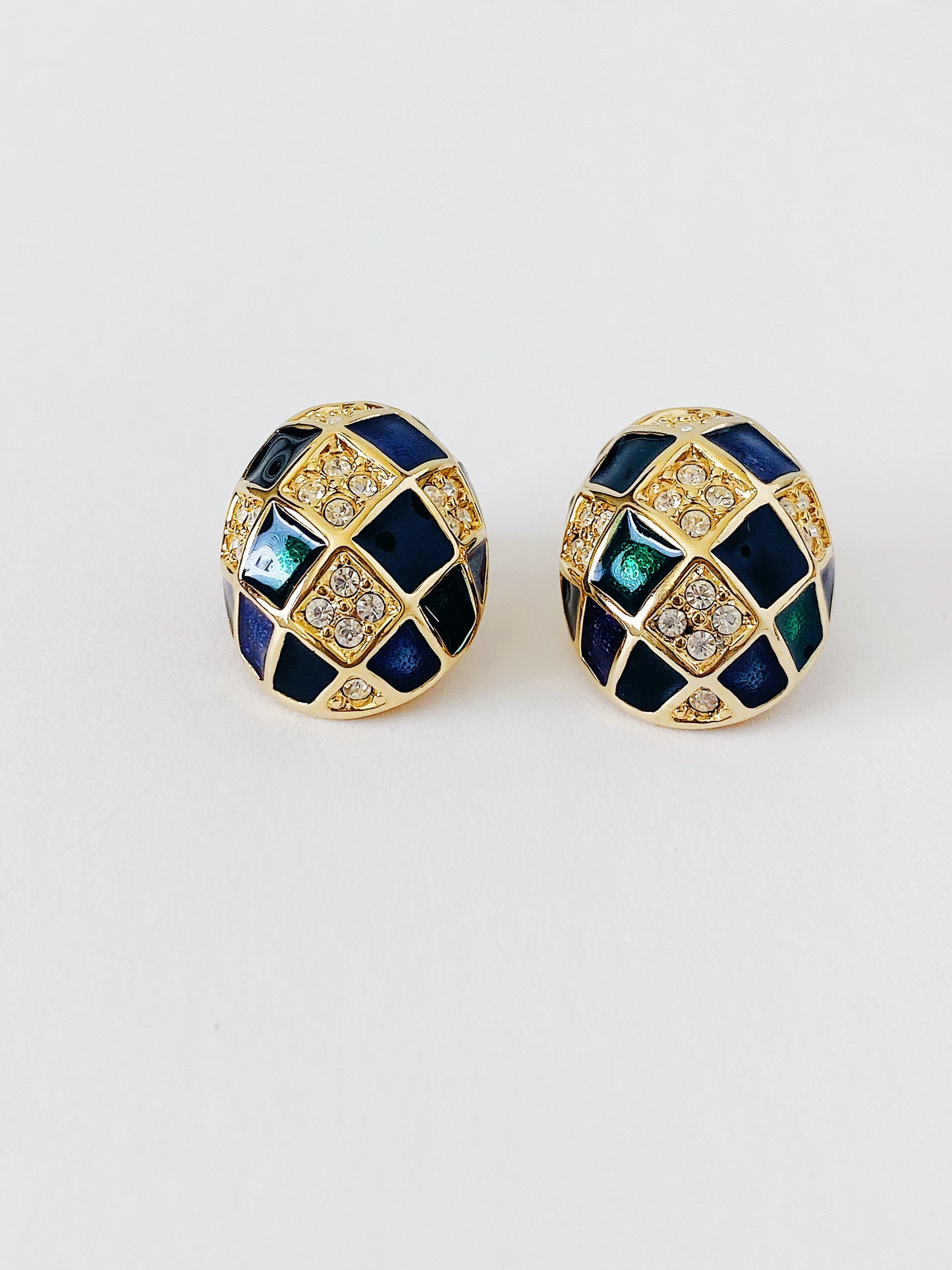 Vintage Joan Rivers Checkered Clip-On Earrings