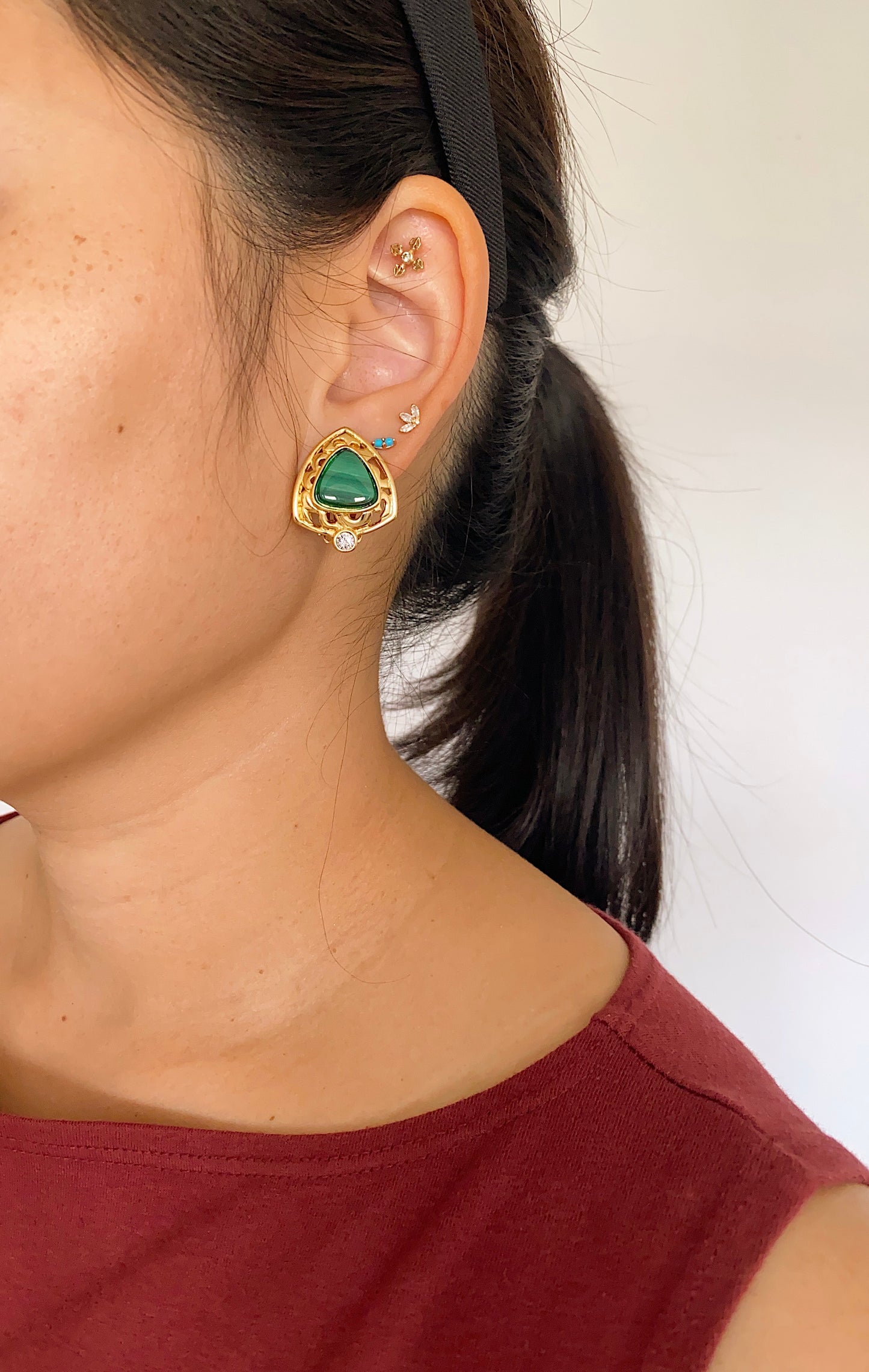 Vintage JBK Camrose & Kross Malachite Clip-On Earrings