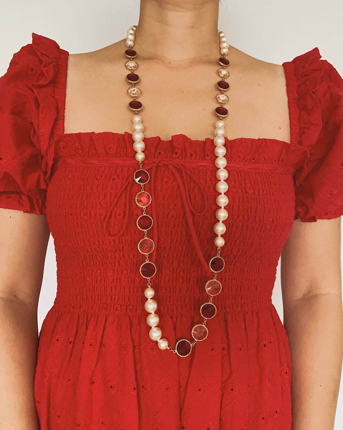 Vintage Rivoli Crystals & Glass Pearls Necklace