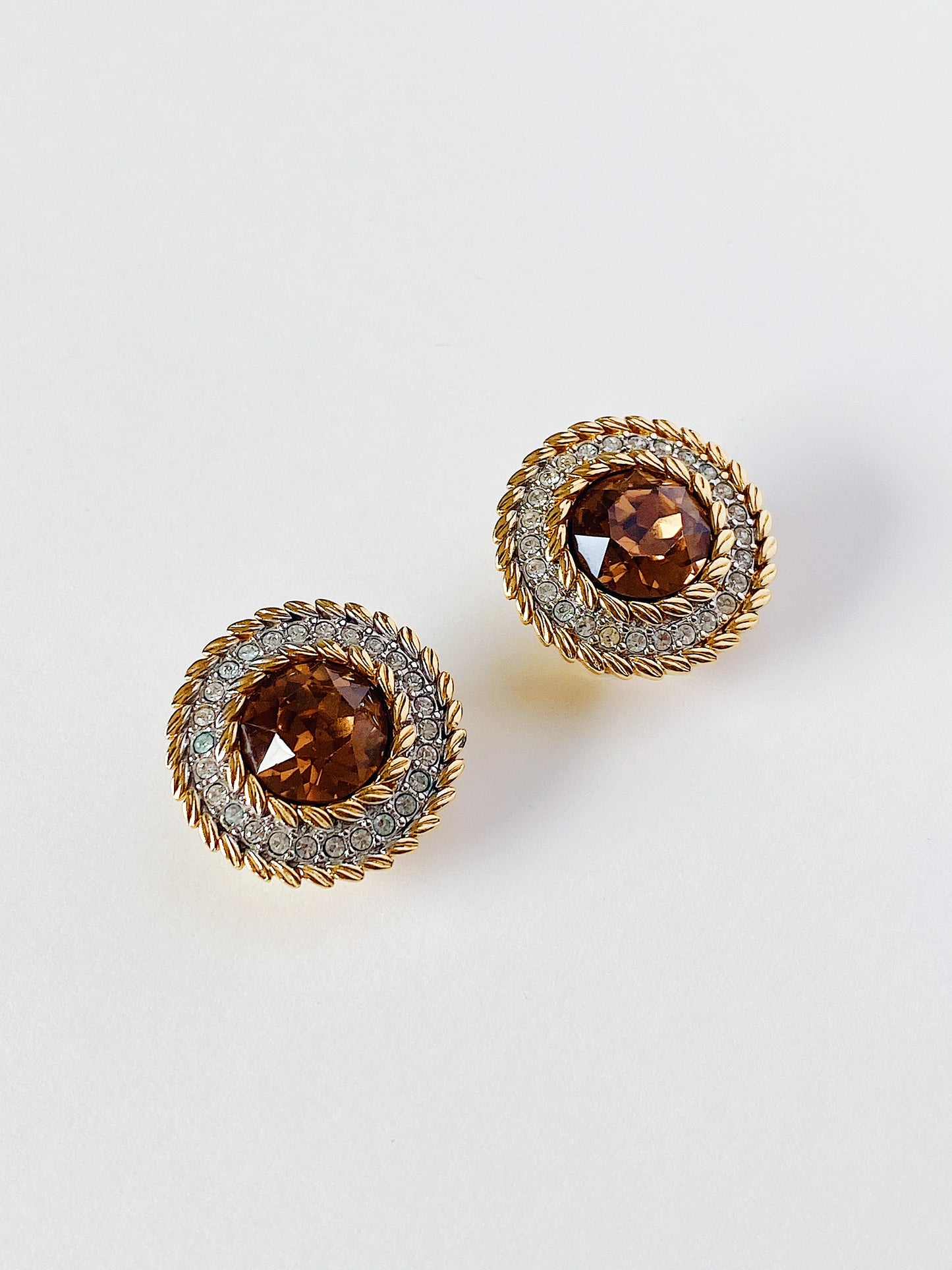 Vintage Swarovski Round Amber Clip Earrings