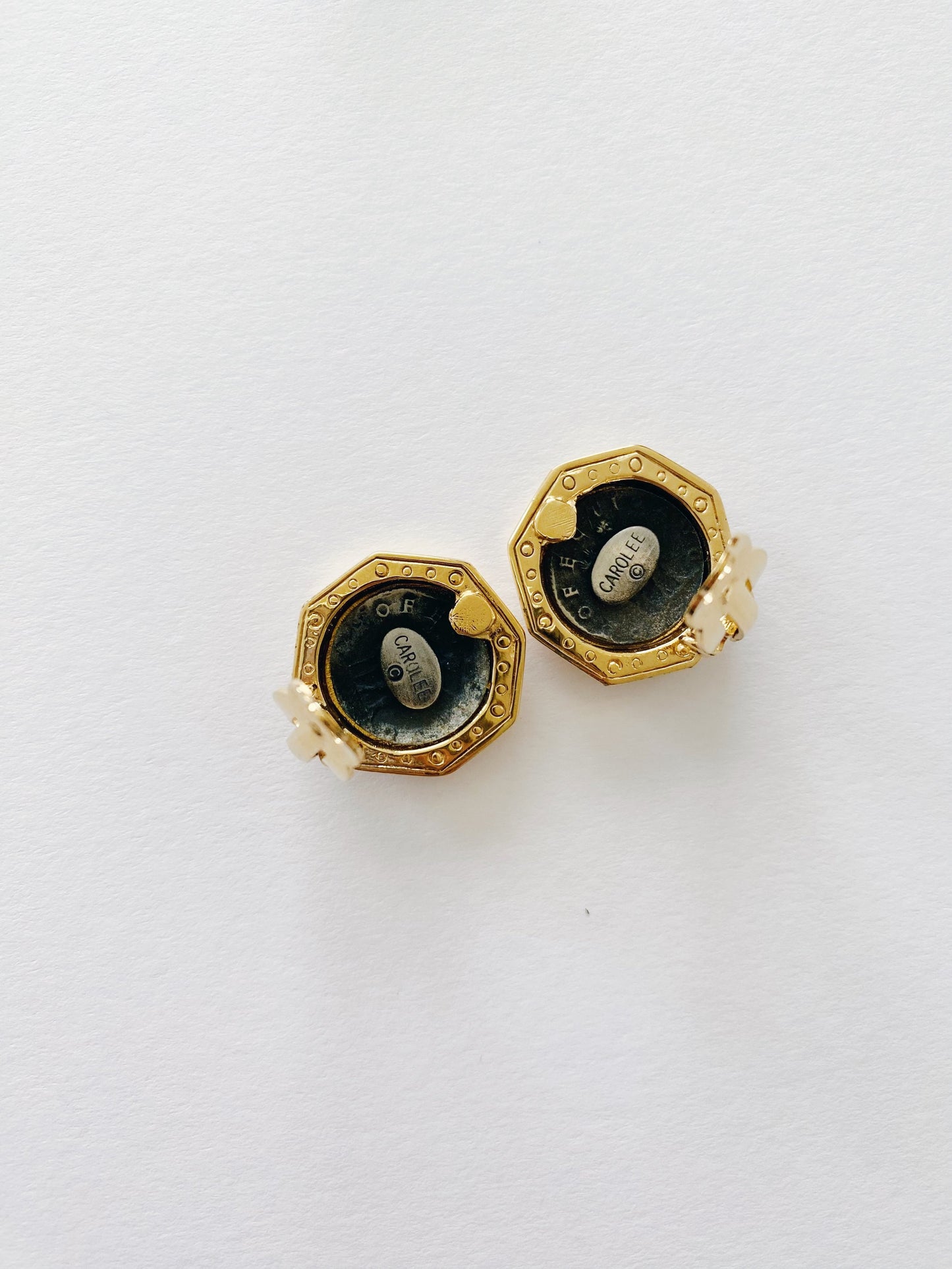 Vintage Carolee Roman Coin Rhinestone Clip Earrings