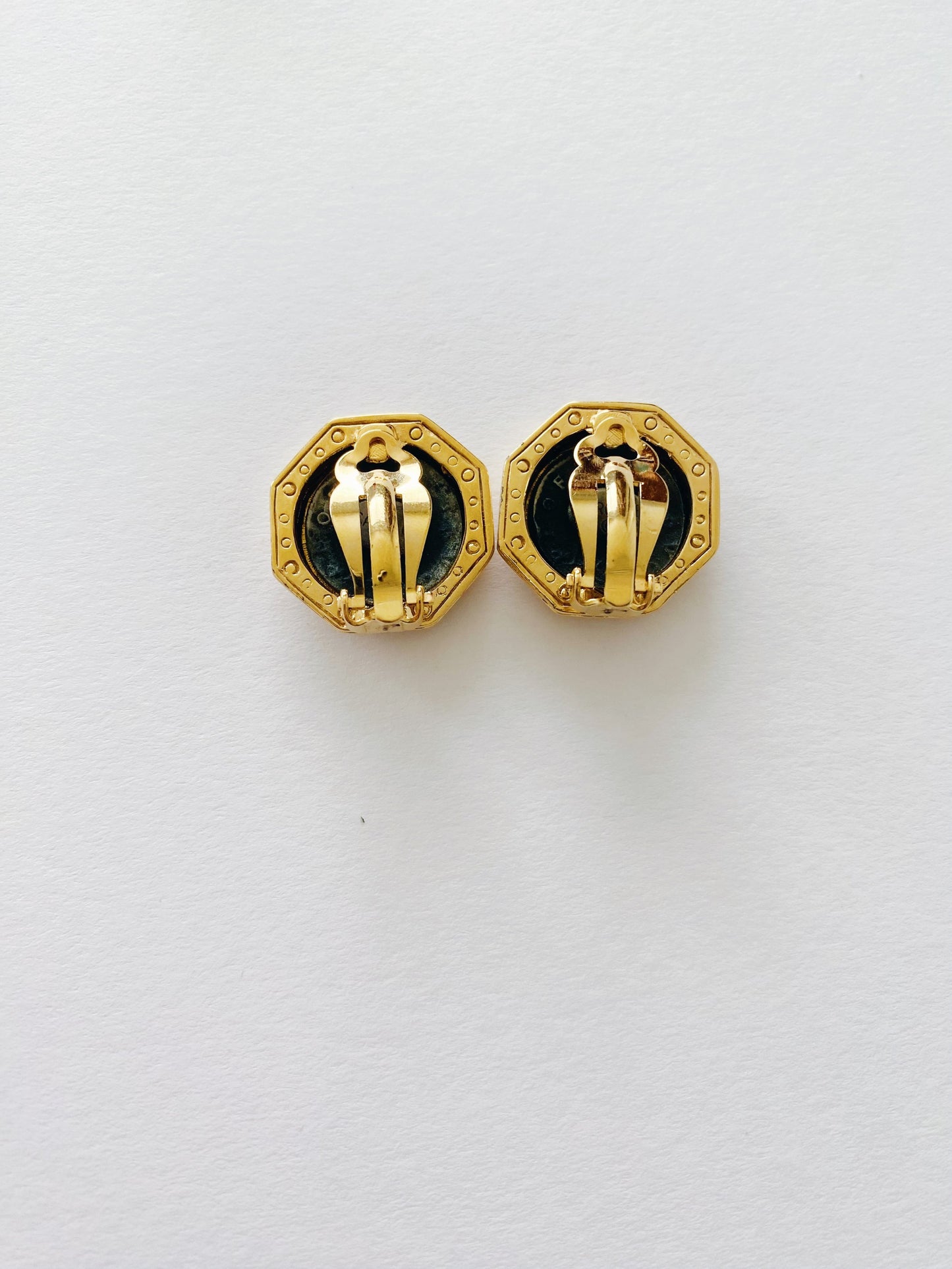 Vintage Carolee Roman Coin Rhinestone Clip Earrings