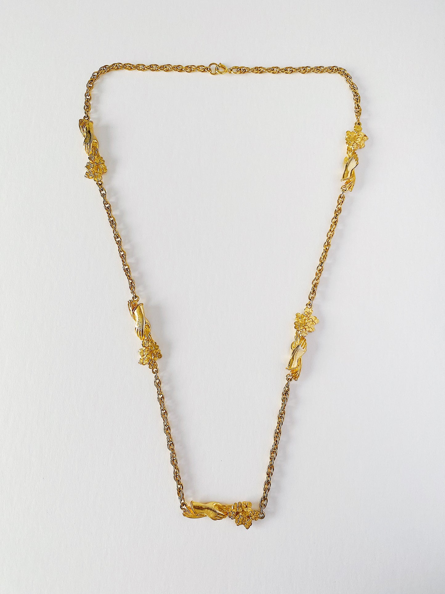 Rare Vintage Judith Leiber Hand Holding Flower Necklace