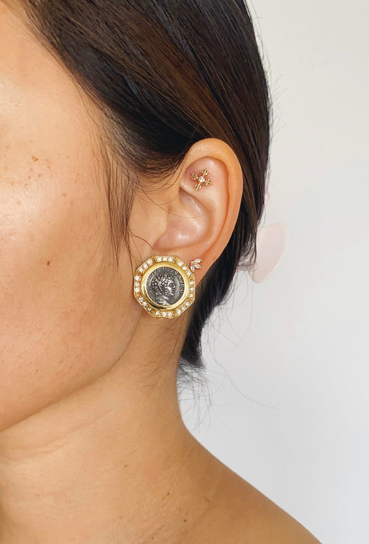 Vintage Carolee Roman Coin Rhinestone Clip Earrings