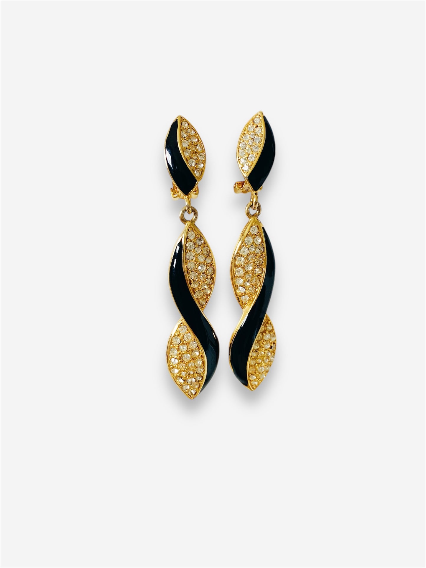Vintage Bijoux Design Ribbon Rhinestone Earrings