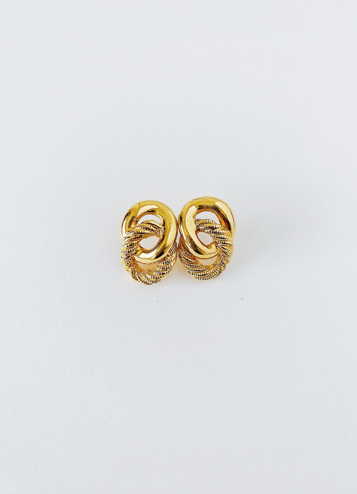Vintage Napier gold love knot earrings, steel posts with new backings, 1980s 1990s era, classic mid-weight statement earrings