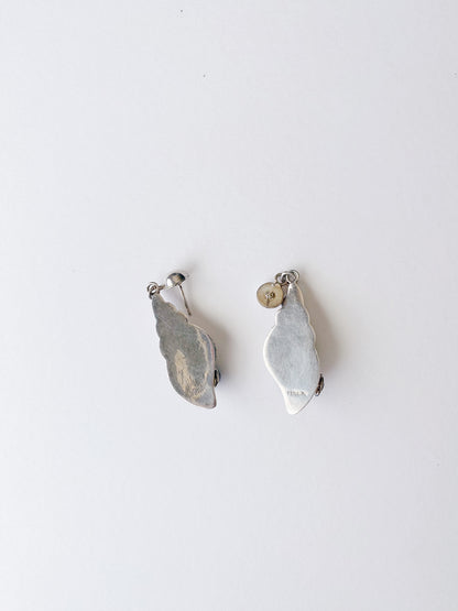 Sterling Silver Sculptural Seashell Earrings with Lucite Gems